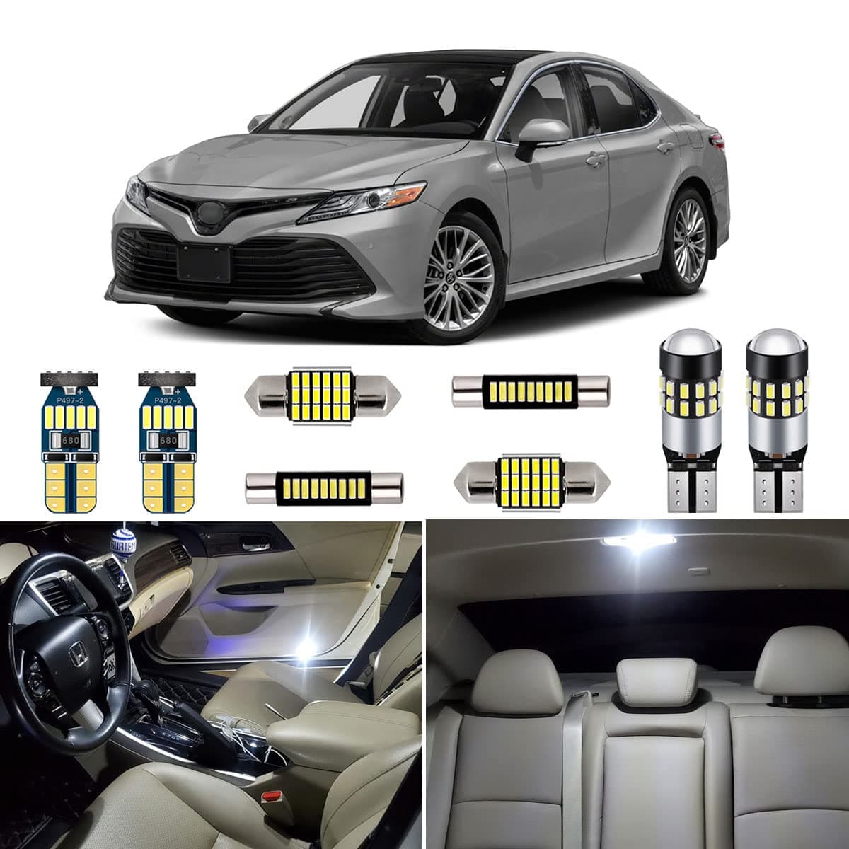 13 Piece White LED Interior Lights Kit for Toyota Camry 2012 2013 2014 2015 2016 2017 2018 2019 Super Bright 6000K Interior LED Light Bulbs Package + Install Tool