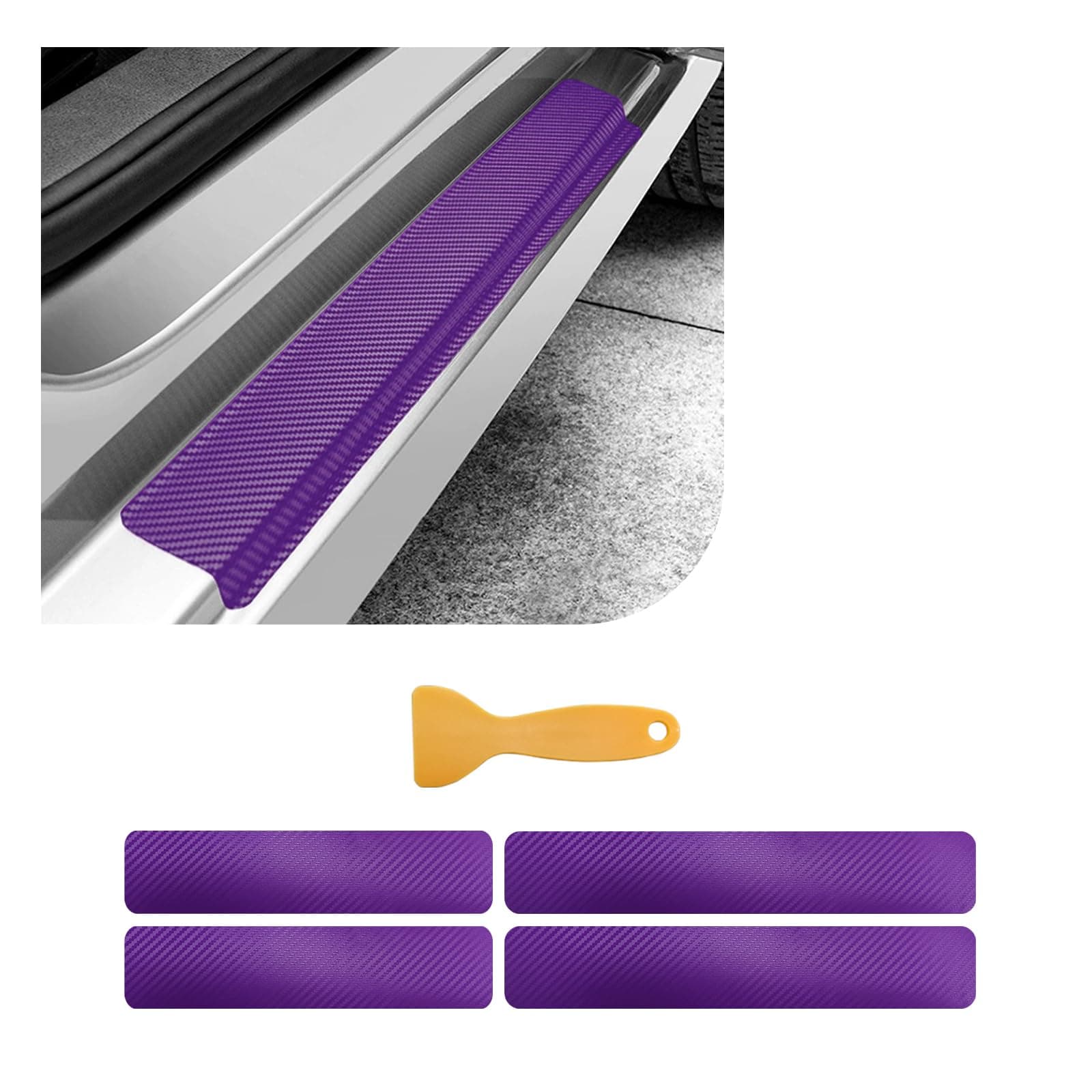 4 PCS Car Door Sill Protector, 3D Carbon Fiber Auto Door Entry Edge Guard Protection Trim, Anti-Scratch Threshold Cover Strips, Sill Protection Sticker for Car SUV Truck (Purple)