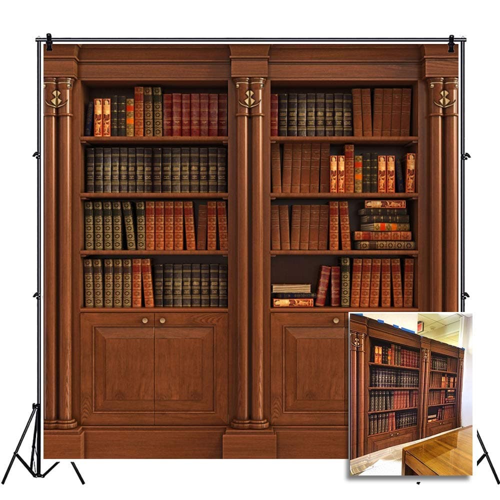 Laeacco Vintage Bookshelf Backdrop 8x8ft Vinyl Photography Background Classical Study Bookshelf Stacked Books Educator Teacher Writer Pupil Professor Shoot Nostalgia Wallpaper Wedding Library color1