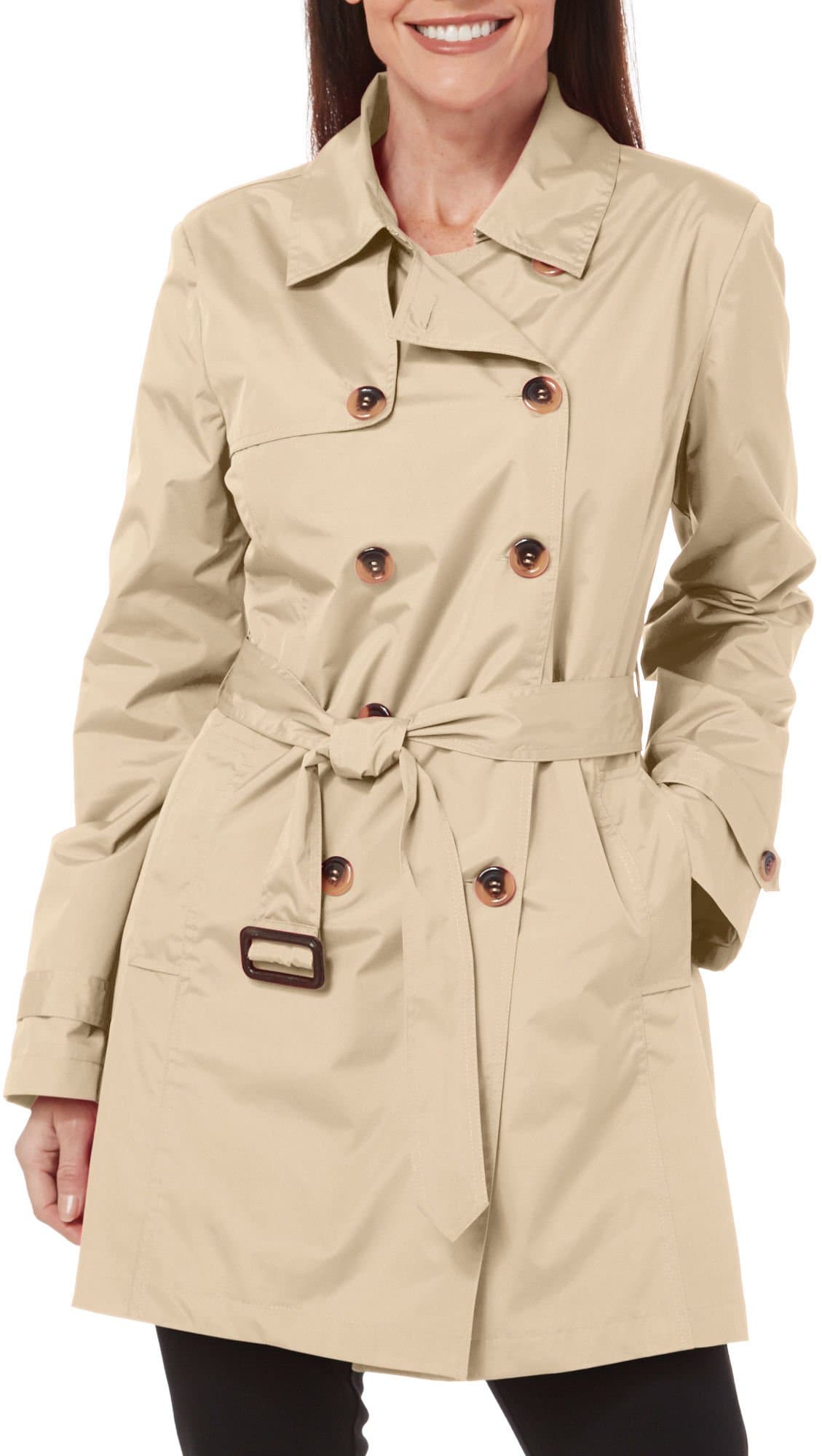 Big Chill Women's Double Breasted Trench Coat with Belt