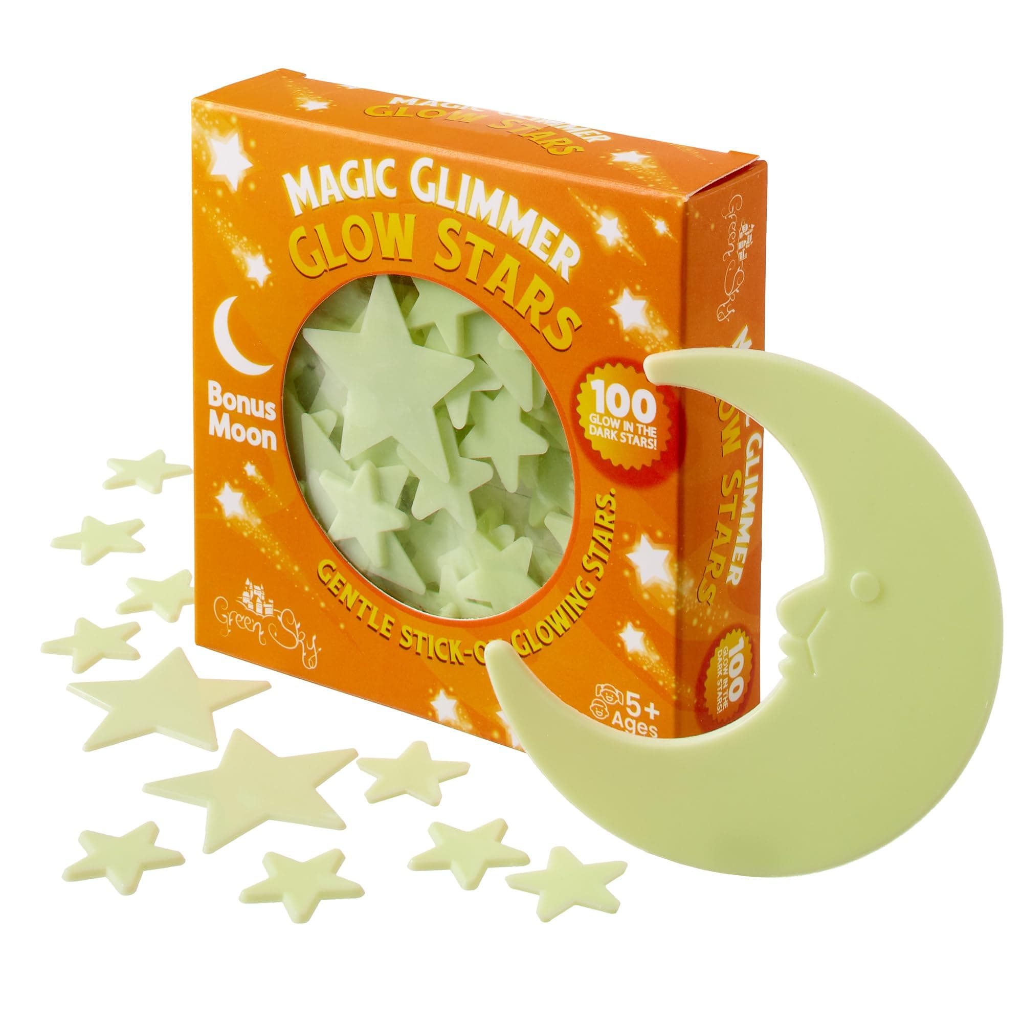 Green Sky Deluxe Glow Stars; Glow in The Dark Stars for Room Decor, Include Bonus Moon (100 Count)