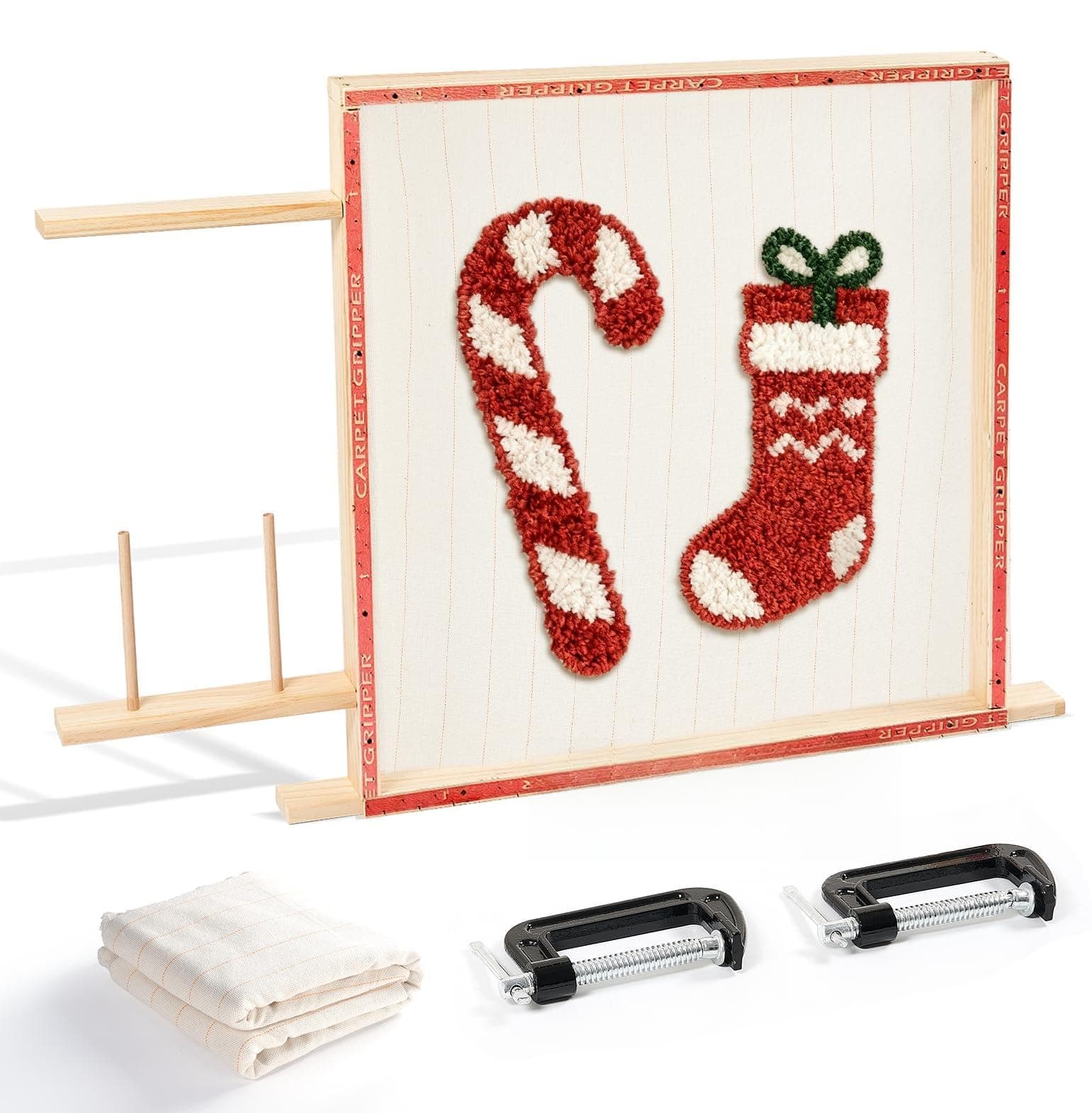 BESGEER Rug Tufting Frame with Tufting Cloth, 29.5” x 29.5” Wooden Frame Rug Making Supplies for Tufting Gun, Table Stand Frame Carpet Making