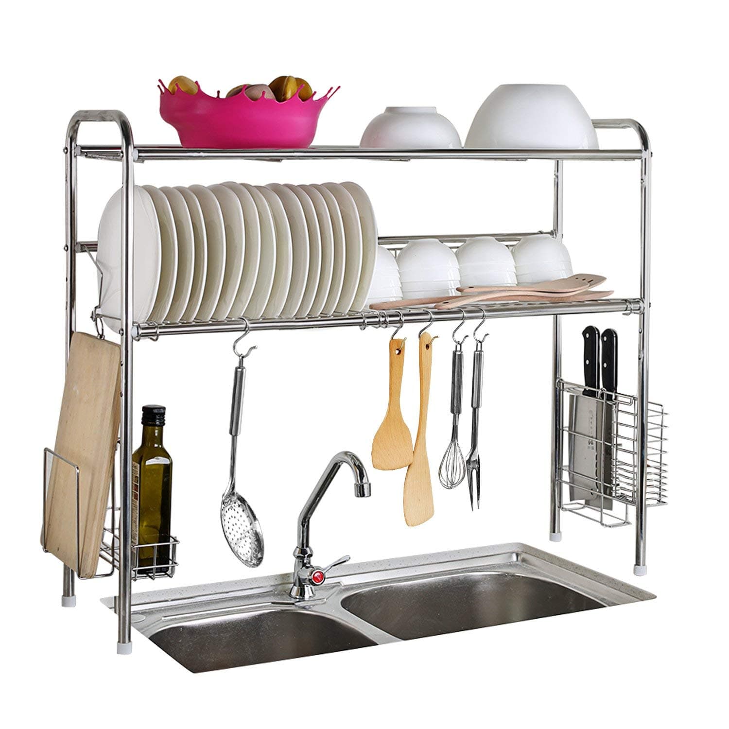 304 Stainless Steel Over Sink Drying Rack Dish Drainer Rack&Kitchen Organizer (Double Groove-Double-Layer)