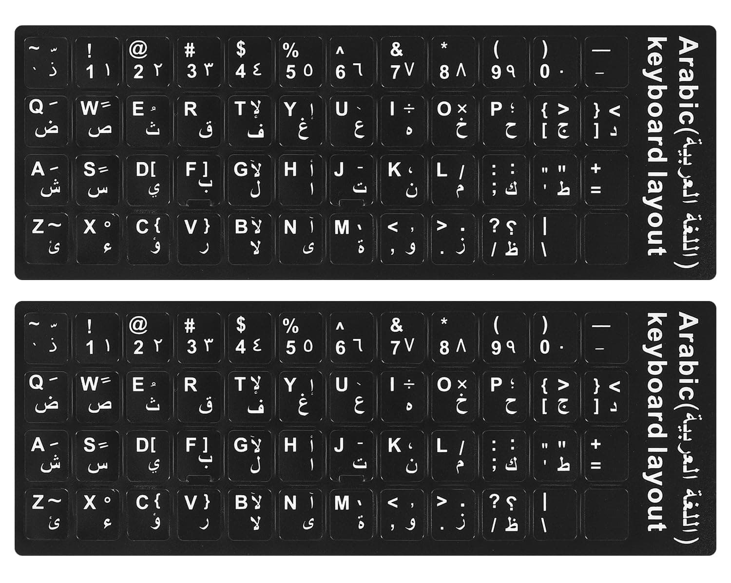 2PCS Arabic-English Keyboard Letters Replacement Stickers - Black Background with White Font for Computer, Laptop, Notebook, Desktop - Matte Alphabet Stickers