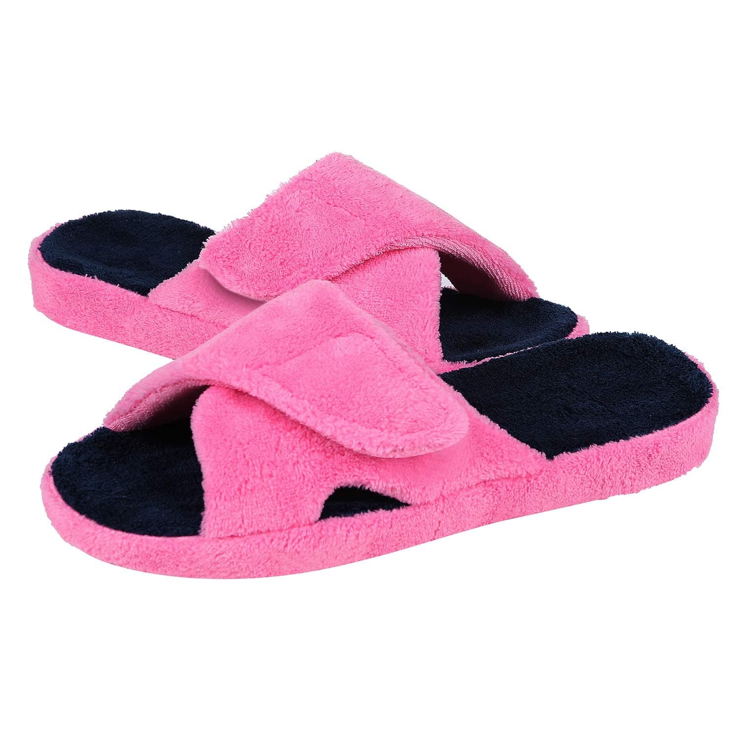 shevalues Summer Arch Support Slippers for Women Adjustable Terry Cloth Fuzzy Indoor Slippers Open Toe House Shoes