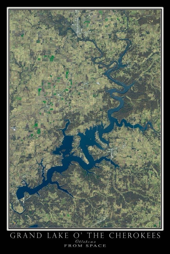 The Grand Lake O' The Cherokees Oklahoma Satellite Poster Map L 24 x 36 inch