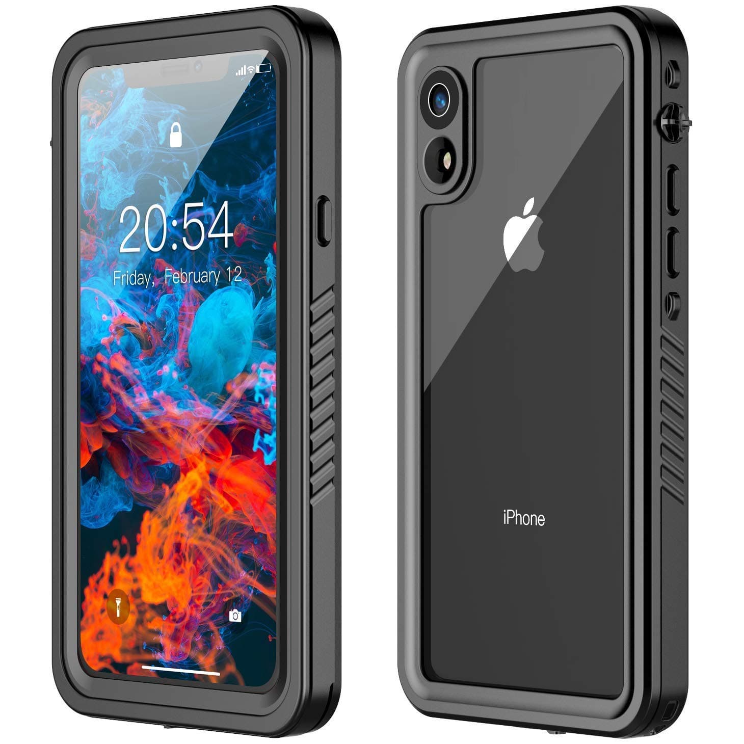 Potalux iPhone XR Waterproof Case, iPhone XR Case Built in Screen Protector 360° Full Body Protective Shockproof Dirtproof IP68 Underwater Waterproof Case for iPhone XR(6.1inch) (Black/Clear Back)