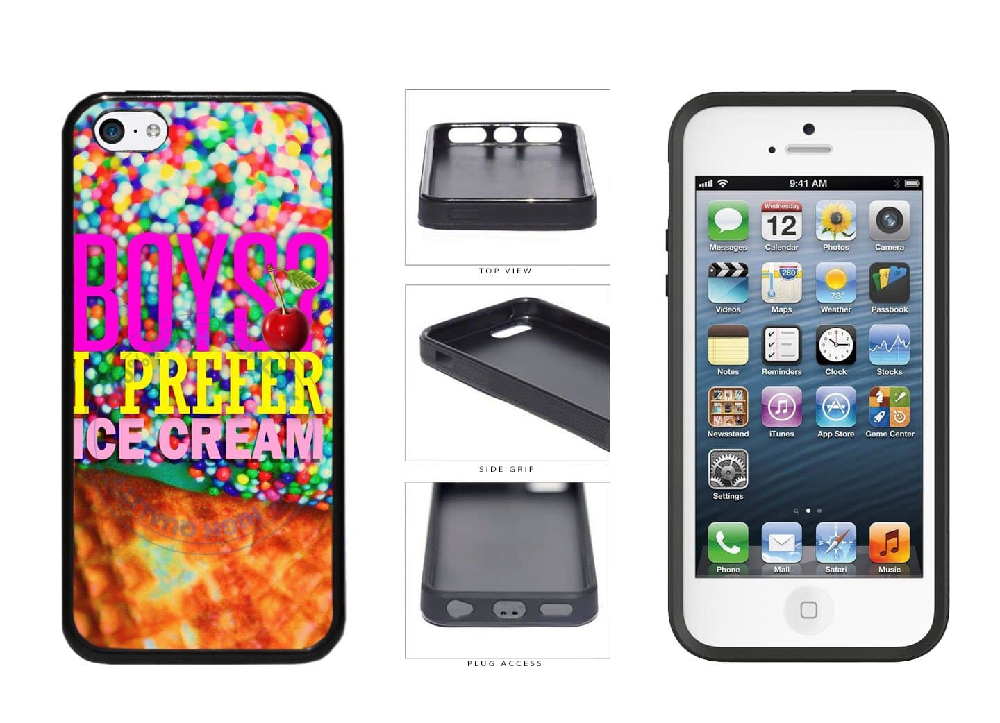 I Prefer Ice Cream TPU RUBBER SILICONE Phone Case Back Cover iPhone 5c comes with Security Tag and MyPhone Designs(TM) Cleaning Cloth