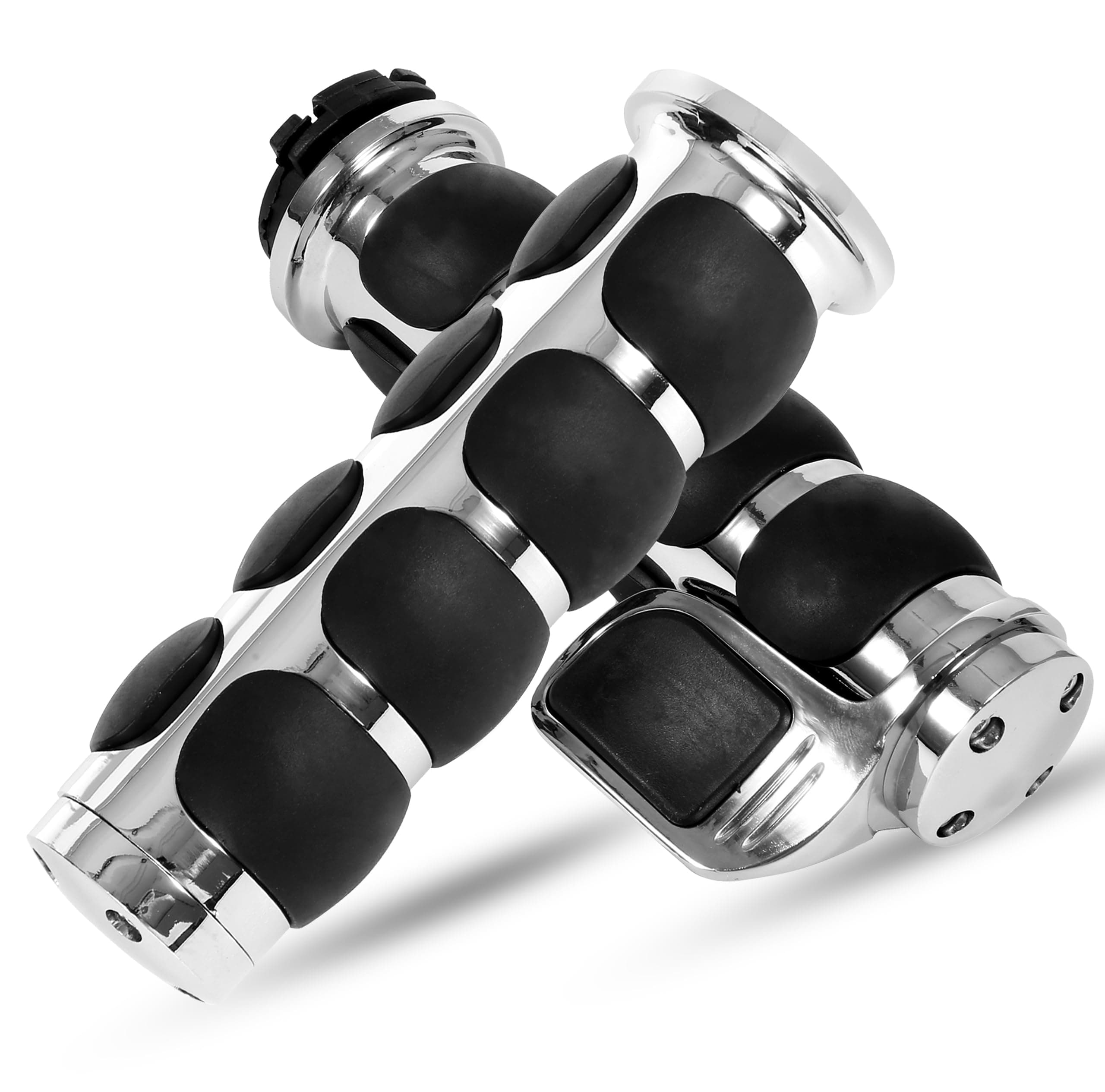 INNOGLOW Motorcycle Hand Grips 1" Universal Non-Slip Handgrips Handlebar Grips with Throttle Assist Chrome Black Aluminum Rubber for Harley Kawasiki Suzuki Cruisers