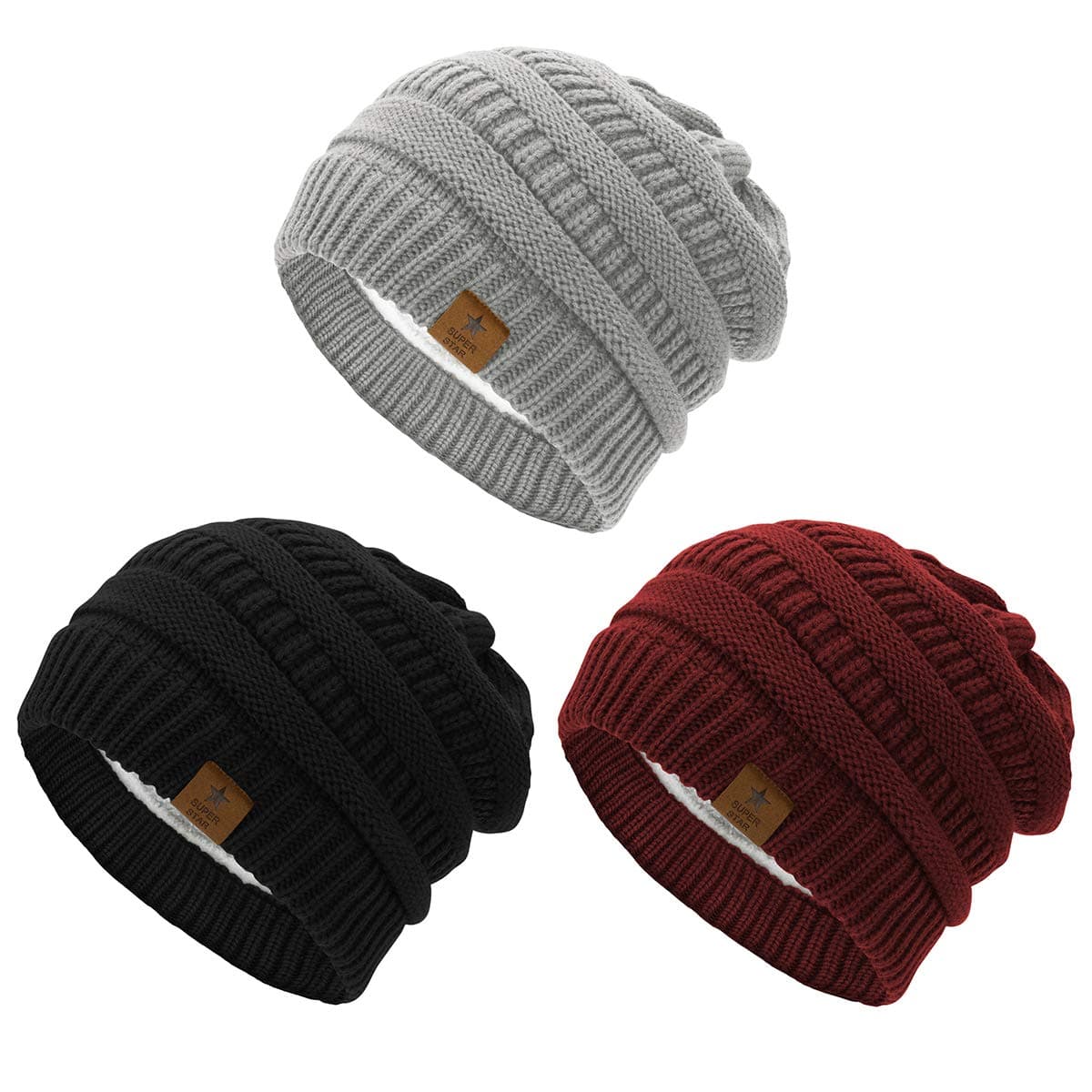 Womens Knit Beanie Winter Thick Solid Fleece Lined Beanie Hats for Women Men Unisex Warm Skiing Beanies
