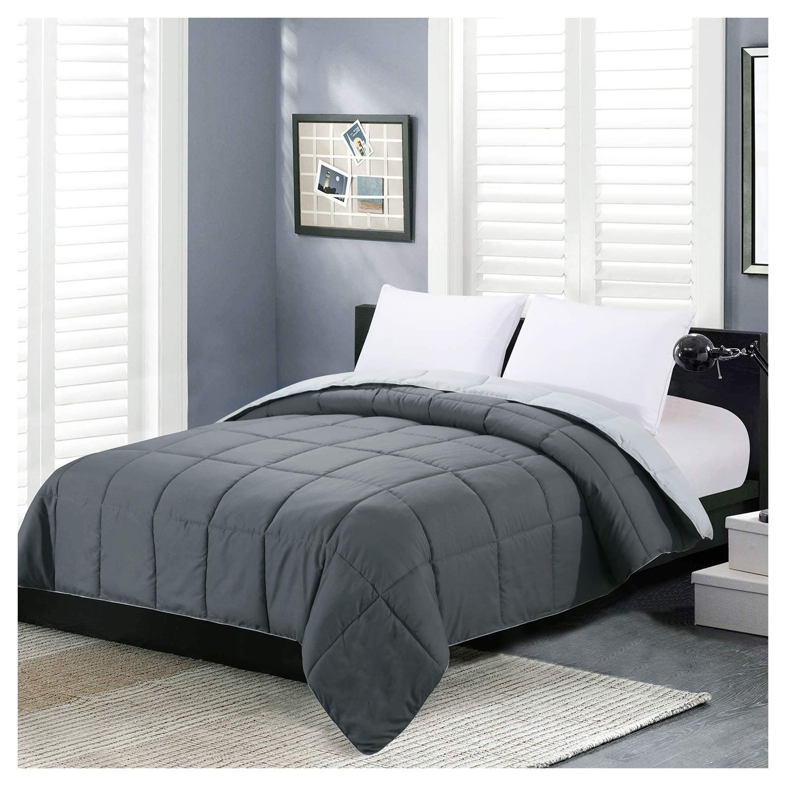 Homelike Moment Twin Comforter Duvet Insert- Grey Down Alternative Bed Comforter Twin Size, Lightweight Bedding Comforters Quilted Soft All Season Reversible Dark Gray/Light Grey