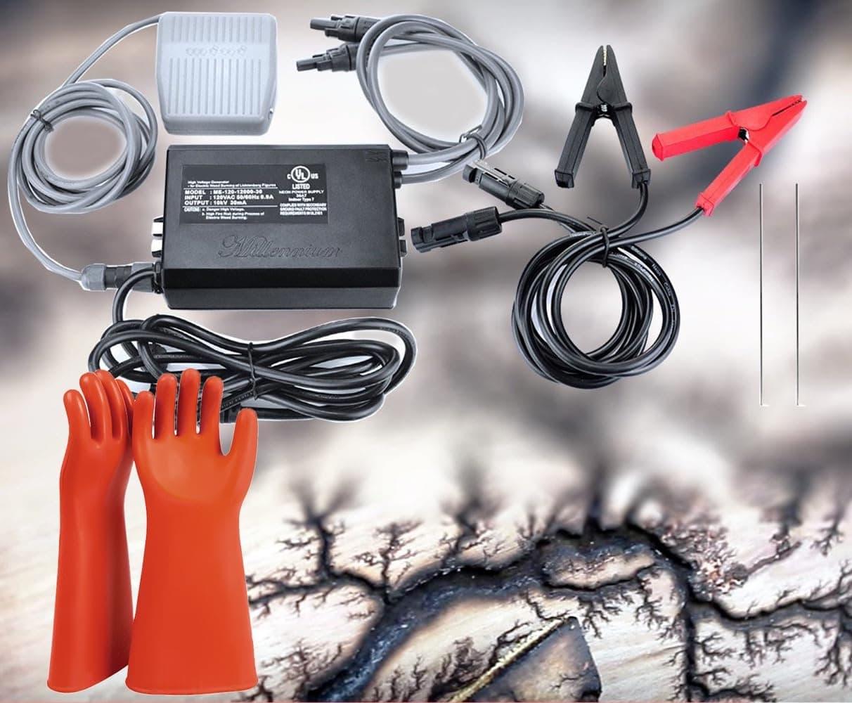 Lichtenberg Fractal Wood Burner Kit 10kV 30mA Electric Wood Burner with Transformer, Rods, Clamps and Pedal