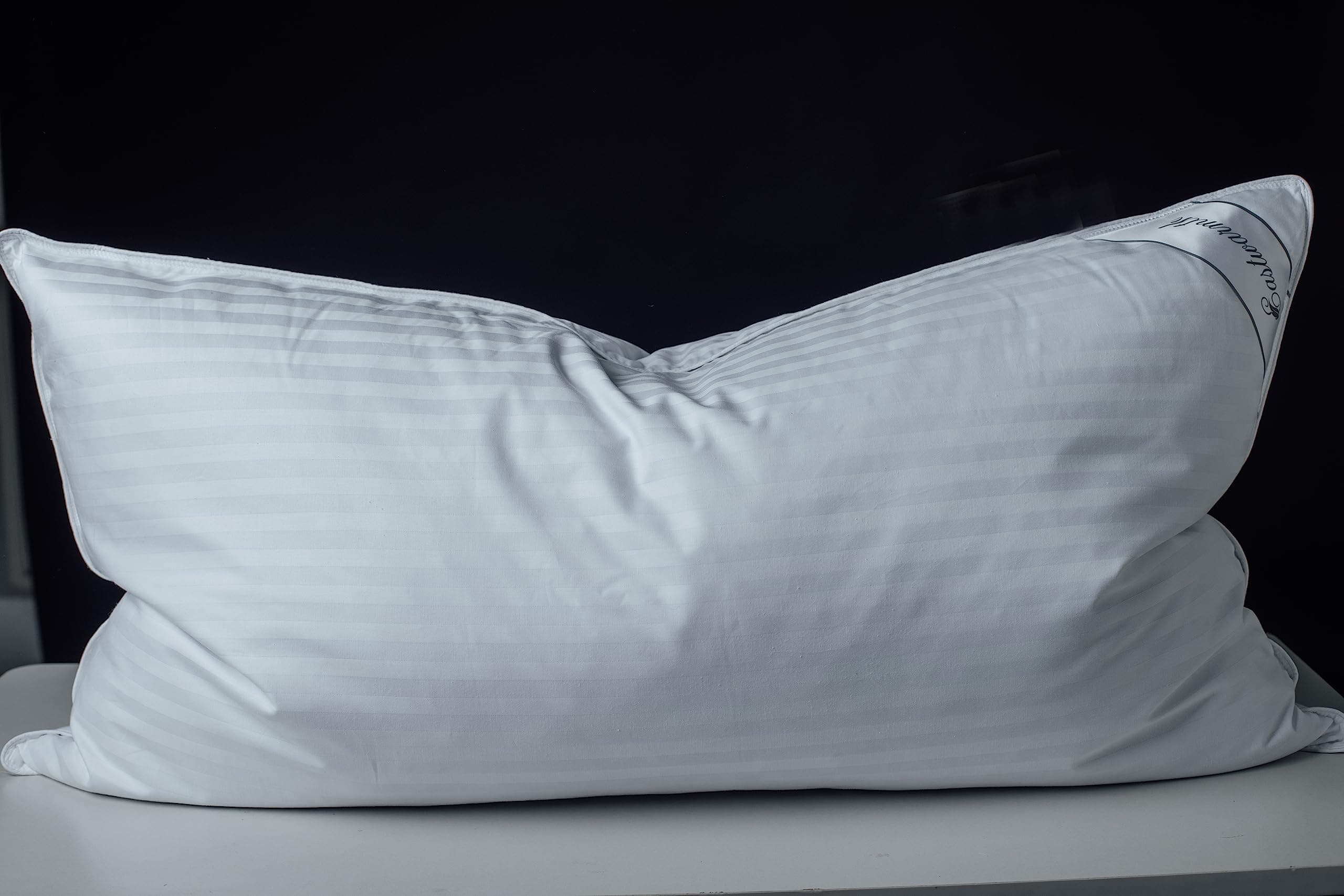 Goose Down Feather Soft Pillows One Pack 100% Cotton Supportive Bed Pillow Stripe White Color King Size 20x36 inch