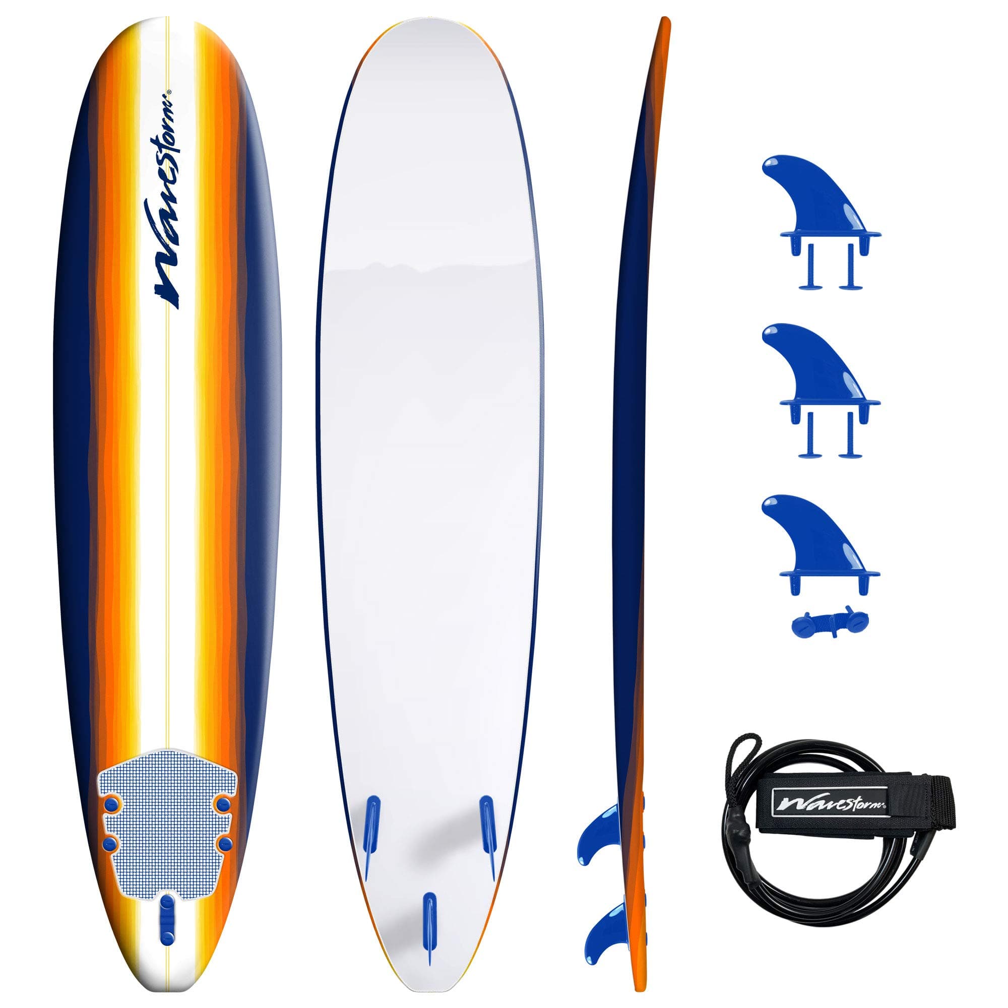 Wavestorm 8ft Classic Longboard Surfboard (Org Burst)
