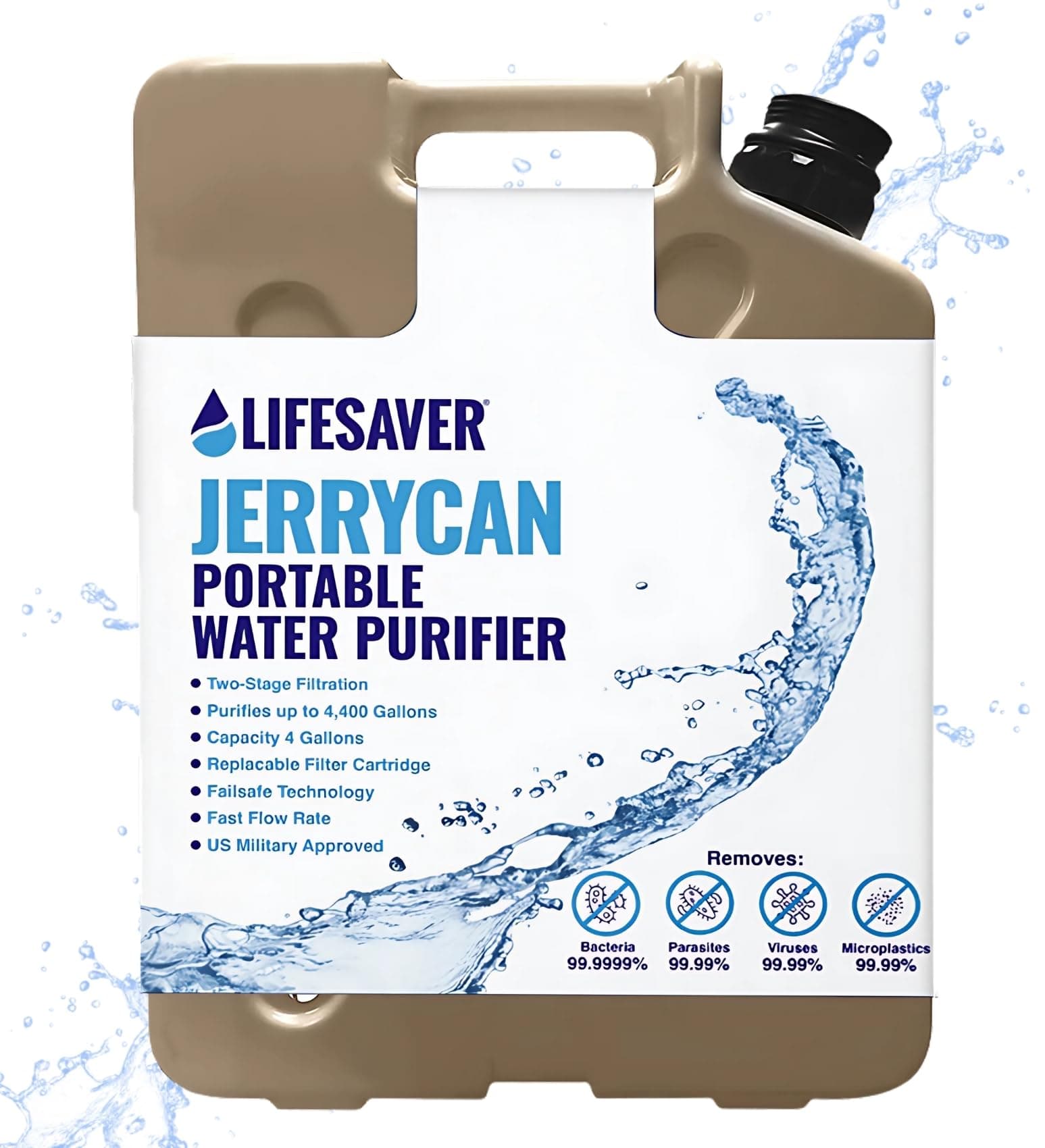 Jerrycan Water Purifier - Military Spec, Heavy Duty Water Purifier for Overlanding, Camping, Hiking, Emergency Preparedness and Survival Kit (Army Green) (Tan)