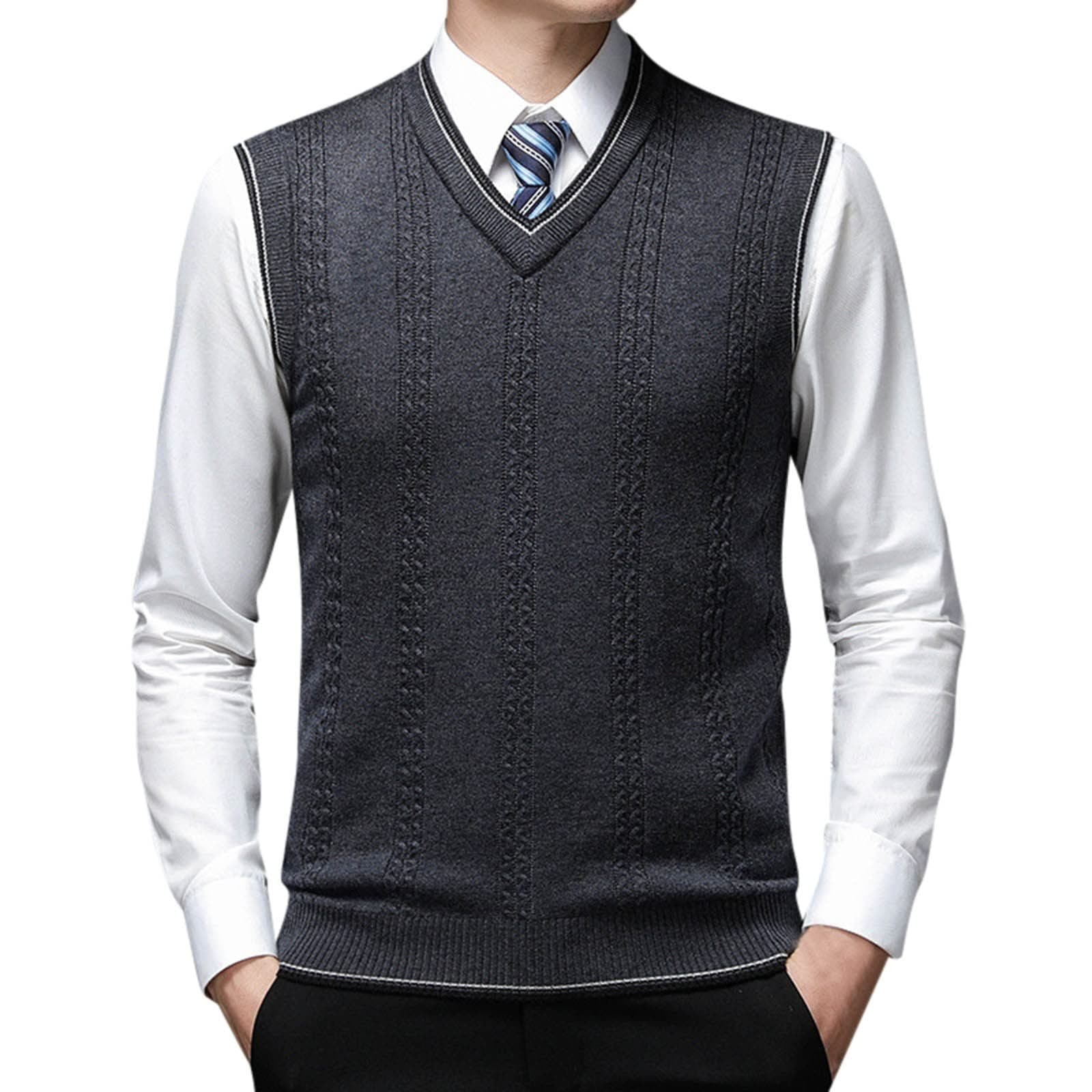 Men's Sweater Vest Sleeveless Jumper Casual Business Knitted Tank Tops V Neck Knitted Sweater Vest Twisted Knitted Pullover Regular Fit Winter