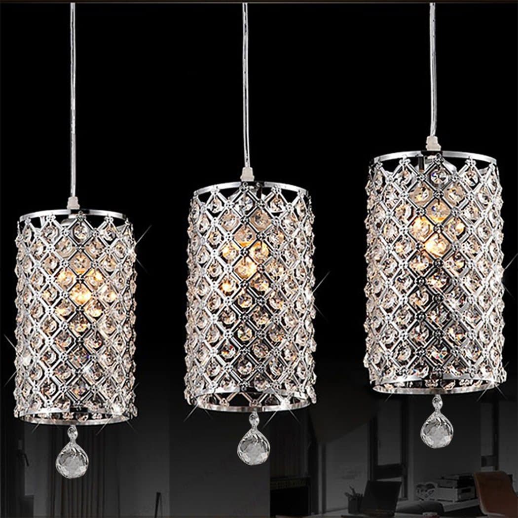 Modern Crystal Ceiling Light, Drops Pendant Ceiling Lighting with Chain Chandelier Lamp Hanging Light for Hallway, Bar, Kitchen, Dining Room, Kids Room(7 x 13.7inch) (Clear)