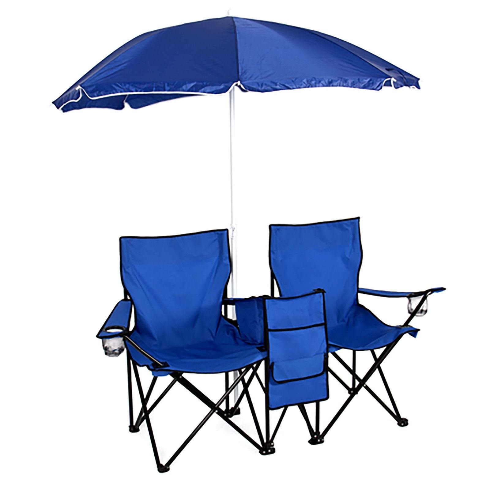 Chair with Umbrella Table Picnic Double Folding Cooler Fold Up Beach Camping Chair