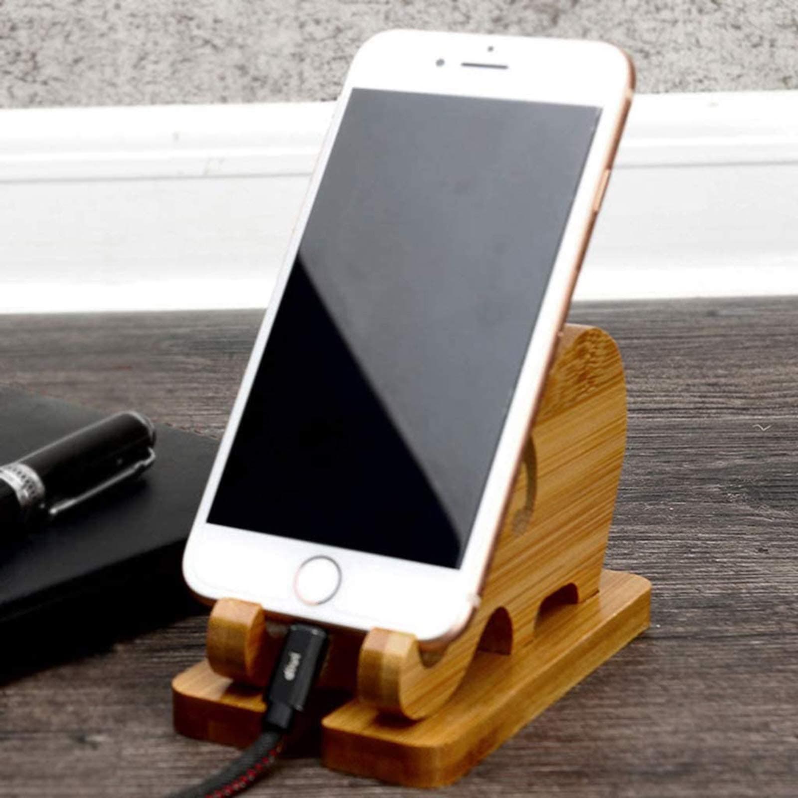PRETTYWIT Bamboo Wooden Phone Stand Elephant Phone Holder for Universal Cell Phone Compatible with Mini Pad Phone X XS XR 11