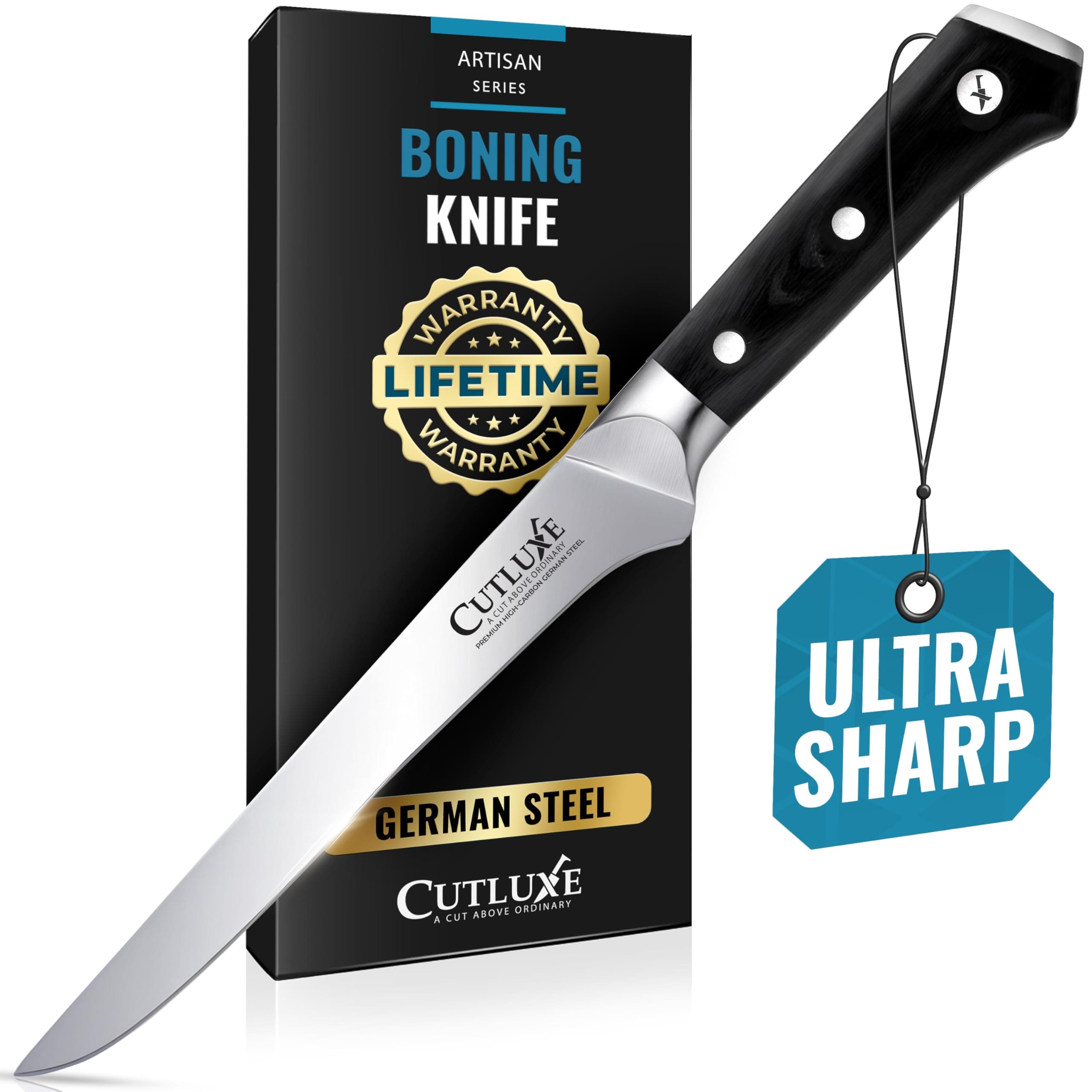 Cutluxe Boning & Filling Knife - 6" Boning Knife Perfect for Trimming Meat - High Carbon German Steel Razor Sharp Blade - Full Tang & Ergonomic Handle, Grill Gift for Men - Artisan Series