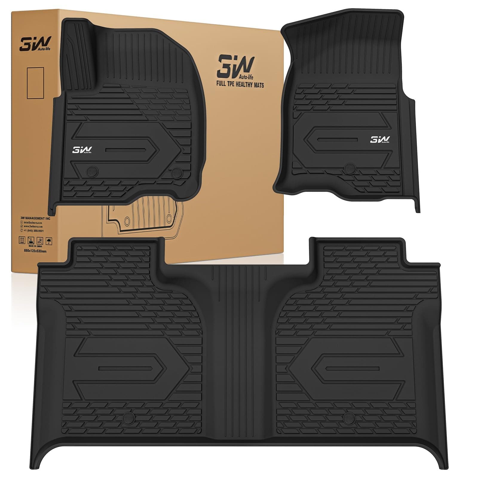 3W Floor Mats Fit for 2019-2025 2026 Chevy Silverado/GMC Sierra Denali 1500 & 2020-2025 2026 GMC Sierra 2500/3500 HD Crew Cab TPE All Weather Floor Liner, Fit For 2nd Row with Factory Carpeted Storage