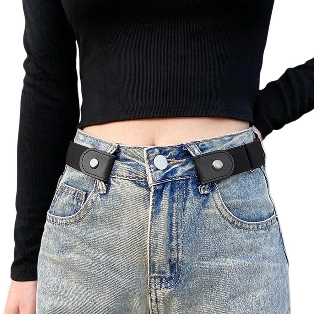 SichumariaBuckle Free Elastic Belt for Women Jeans/Dresses, Adjustable, Buckle-Free Invisible Waist Belt,No Buckle Belt for Women/Men (Black)