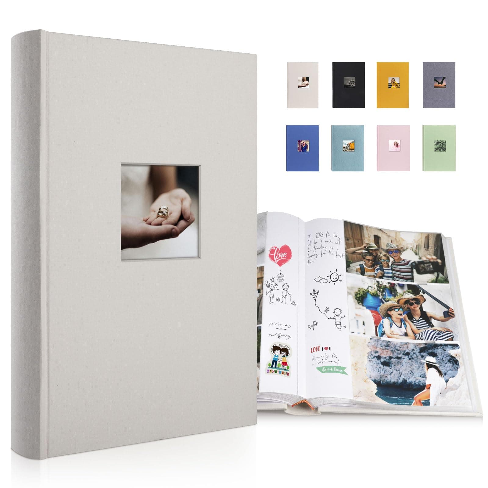 Luxury Fabric Photo Album 4x6 With Writing Space Acid Free Pockets Holds 300 Photos with Memo, 3 Per Pages Photobook Album for Wedding Vacation Family Beige