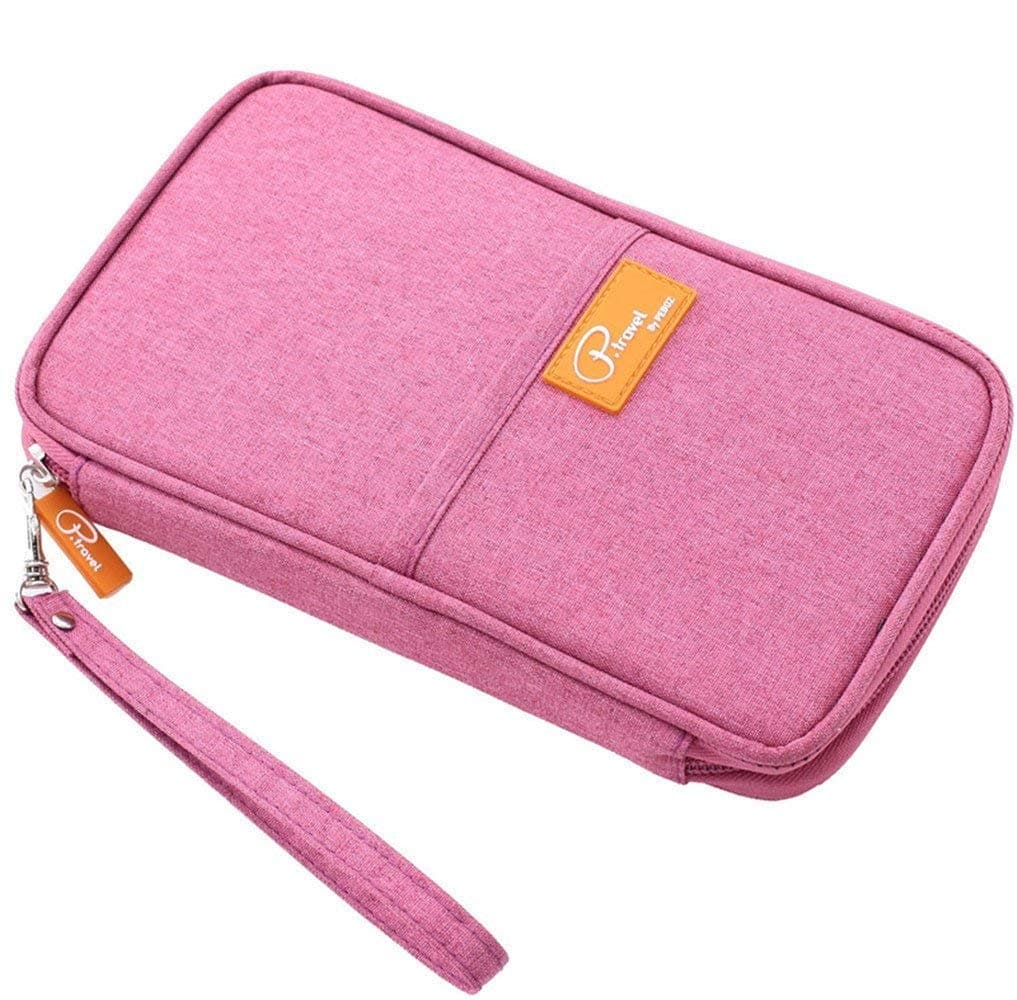 Kraptick Waterproof Travel Passport Unisex Wallet and Credit Card Holder Ticket Document Bag Small Clutch with Zippered Pockets Carry Money, Tickets, Documents Includes Smartphone Pocket (Pink)