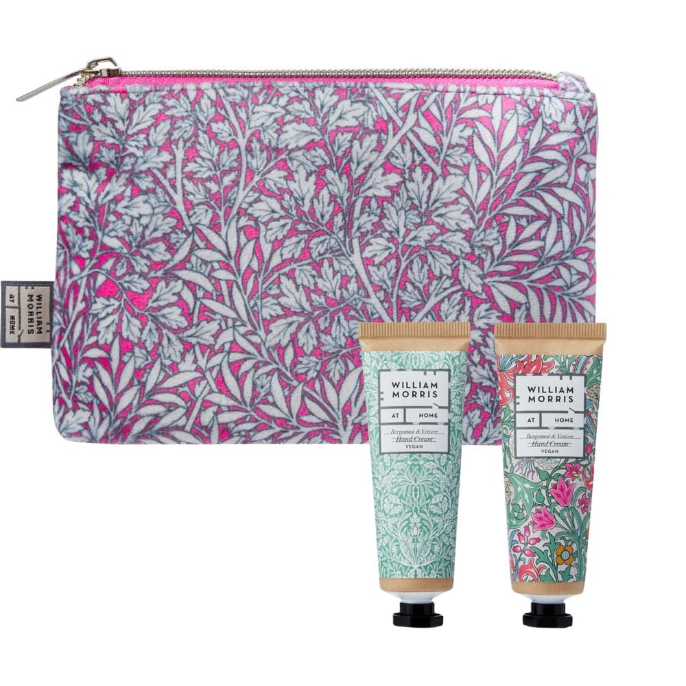 William Morris At Home Hand Cream 30ml x2, Cosmetic Bag, Hand Care Moisturising Kit, Toiletry or Make Up Pouch, Jojoba Oils and Macadamia, Travel Size, Vegan and Cruelty Friendly, Gift For Her
