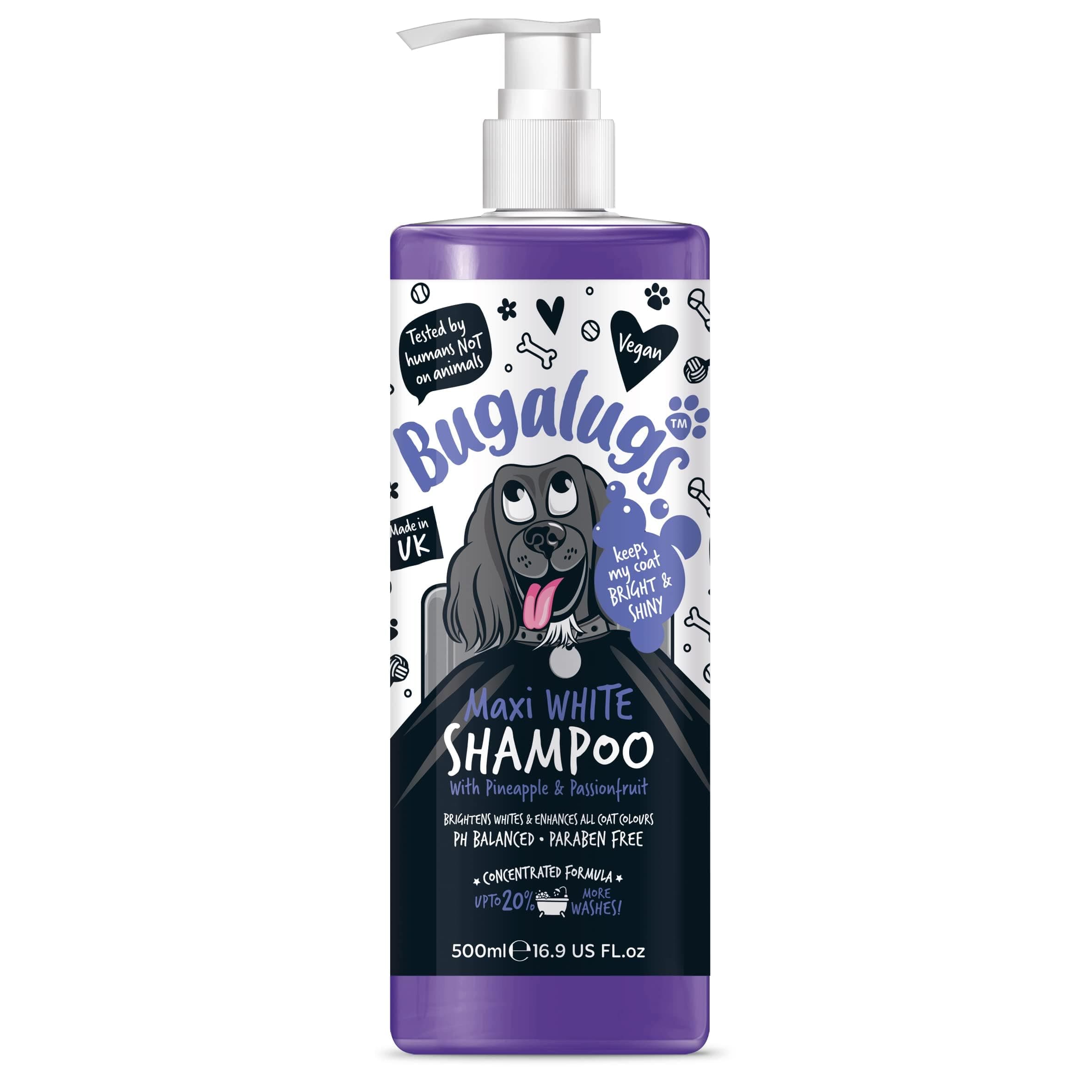 – BUGALUGS Dog Shampoo – Whitening & Brightening Coat Enhancer for all coat colours, best vegan puppy dog grooming shampoo & conditioner with a Pineapple & Passionfruit (500ml)