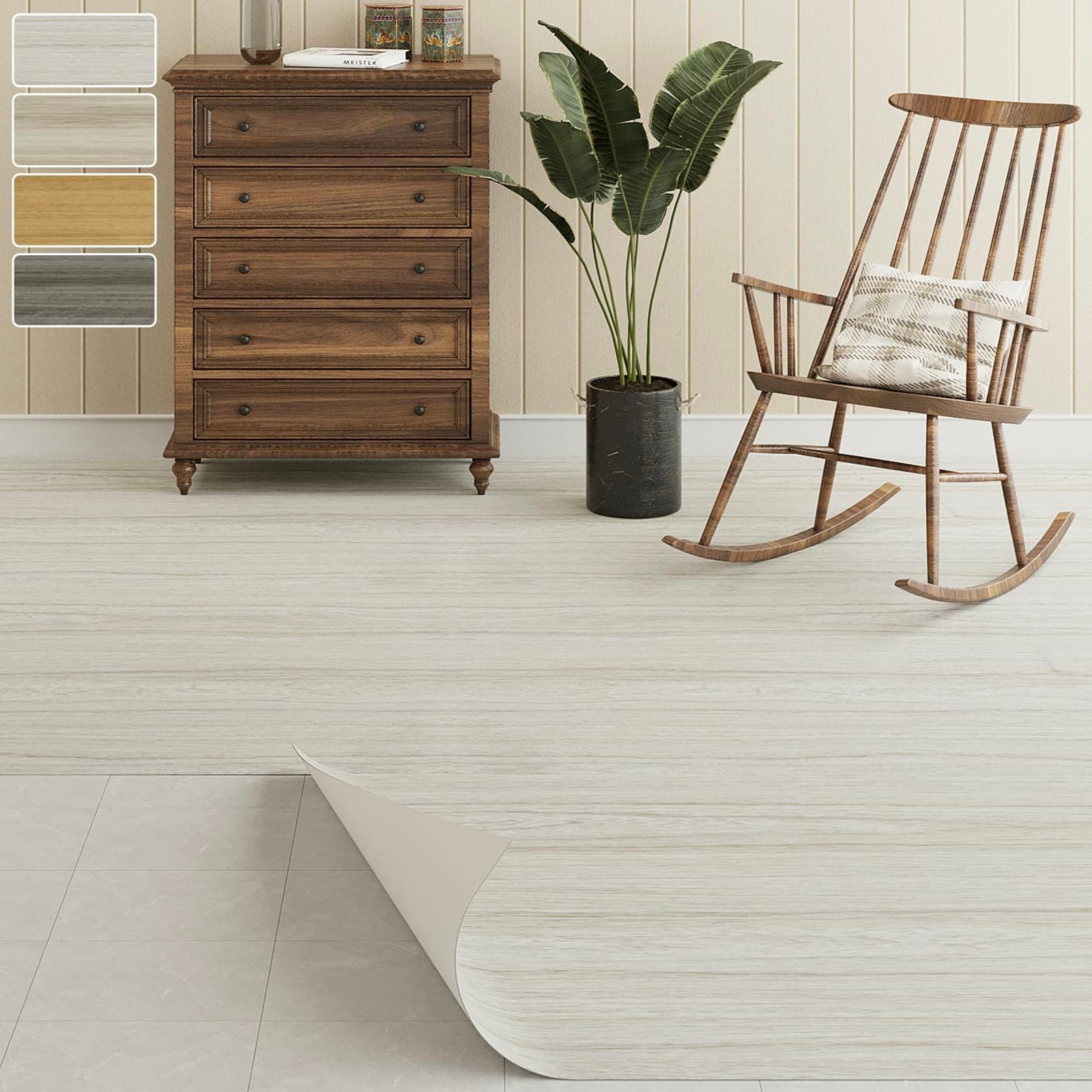 Oxdigi Vinyl Flooring Roll Peel and Stick - 15.7" x 118" (12.9 Sq.Ft) | Removable Self-Adhesive Wear-Resistant Vinyl Floor Tiles Wood Plank |Waterproof for Bathroom, Kitchen... | Whitewashed Oak