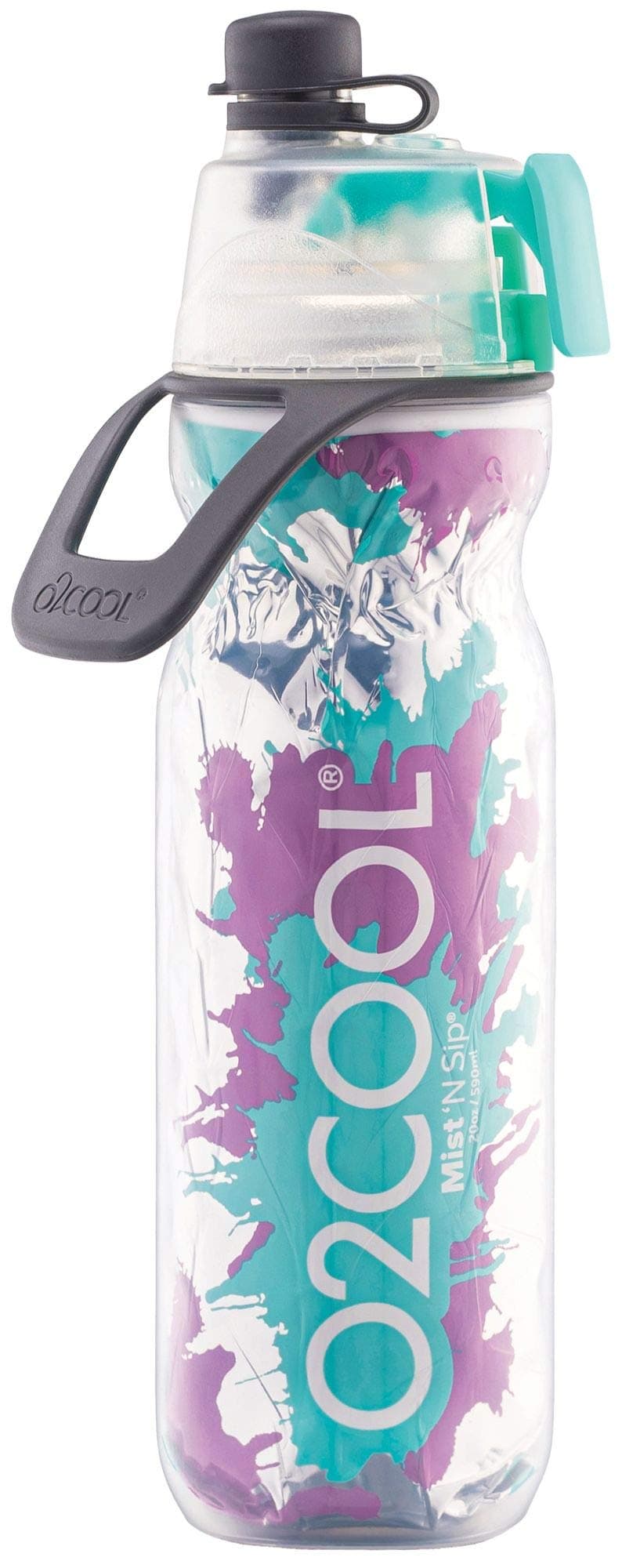 Mist 'N Sip Misting Water Bottle 2-in-1 Mist And Sip Function With No Leak Pull Top Spout Reusable Sports Water Bottle - 20 oz (Teal Purple Splash)