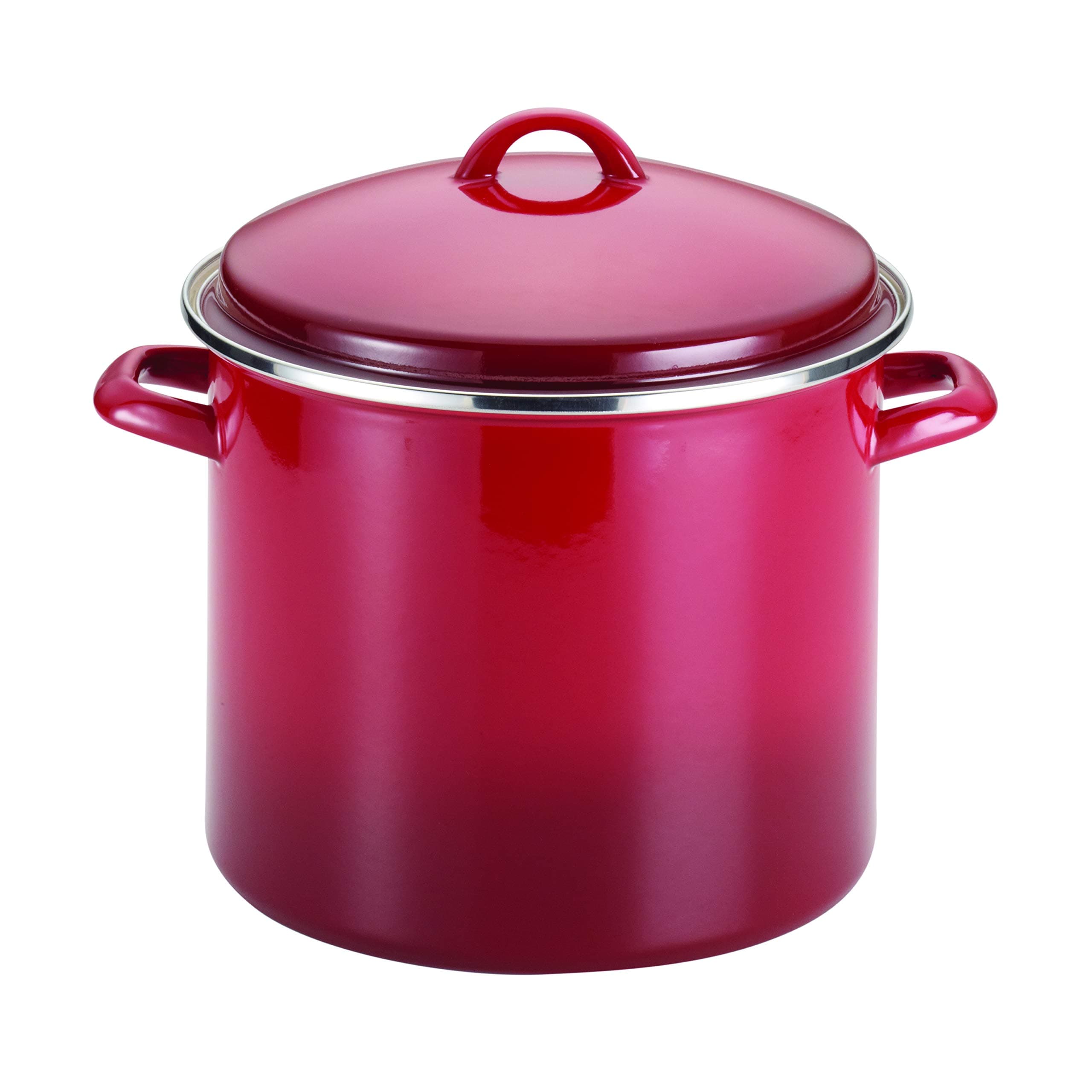 Rachael Ray Enamel on Steel Stock Pot/Stockpot with Lid, 12 Quart, Red Gradient