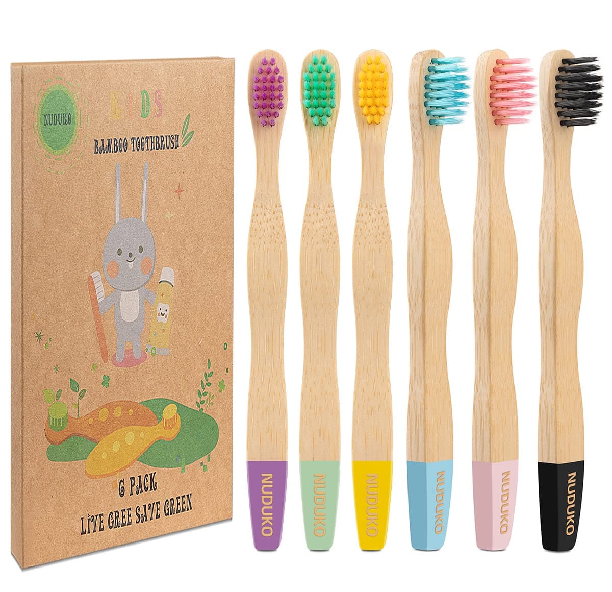 Kids Bamboo Toothbrush, BPA Free Soft Spiral Bristles Toothbrushes Biodegradable Eco-Friendly Natural Toothbrushes Compostable Organic Wooden toothbrushes Children Size, Pack of 6