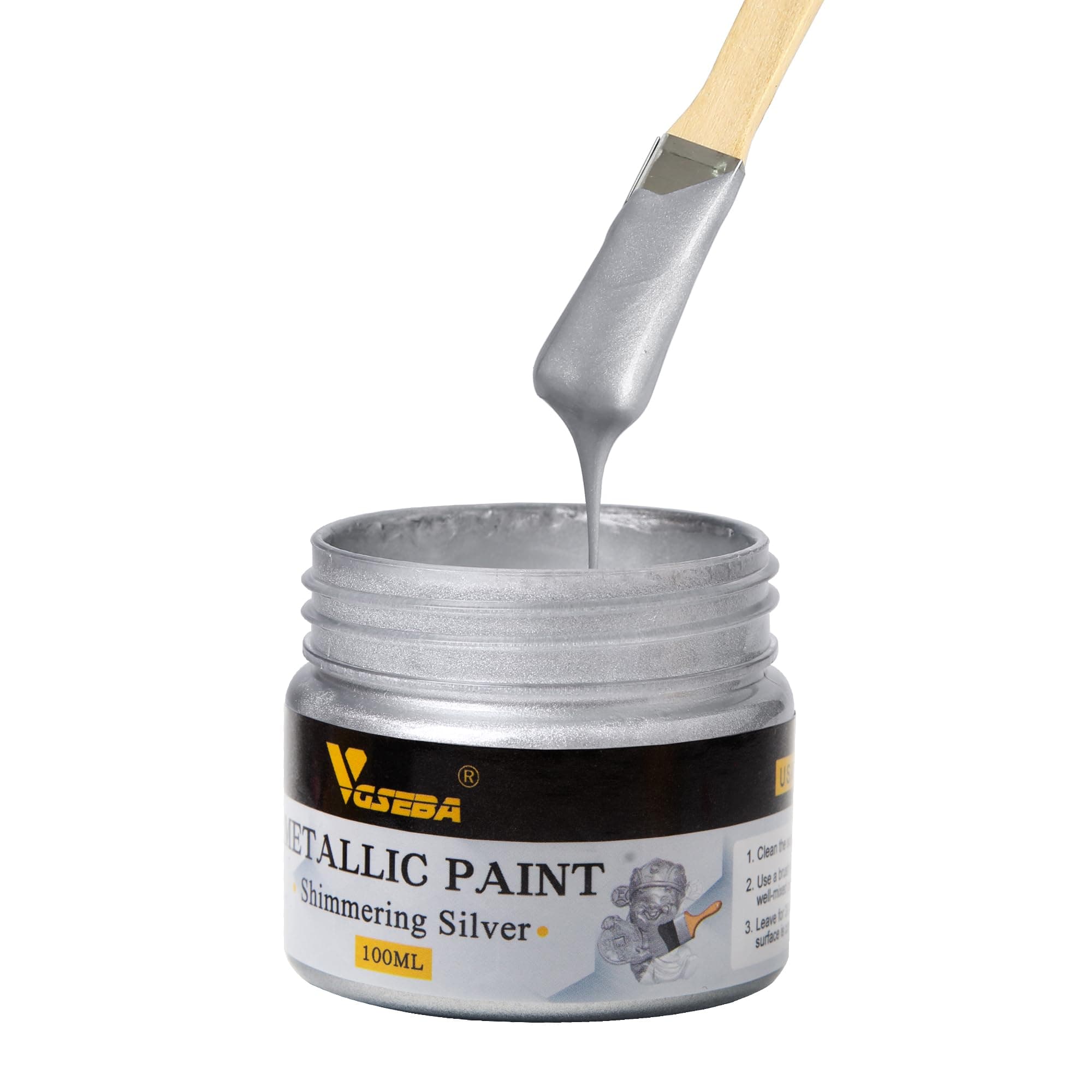 Acrylic Paint Metallic Silver, Non Toxic, Non Fading, 100ml Silver Leaf Paint for Art, Painting, Handcrafts, Ideal for Canvas Wood Clay Fabric Craft Supplies Visit the Store