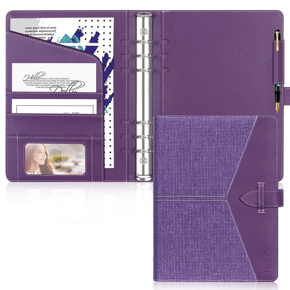 Toplive Leather A5 Binder,6 Round Ring Binder Planner Notebook Cover for A5 Filler Paper(Inner Paper Not Included),Purple