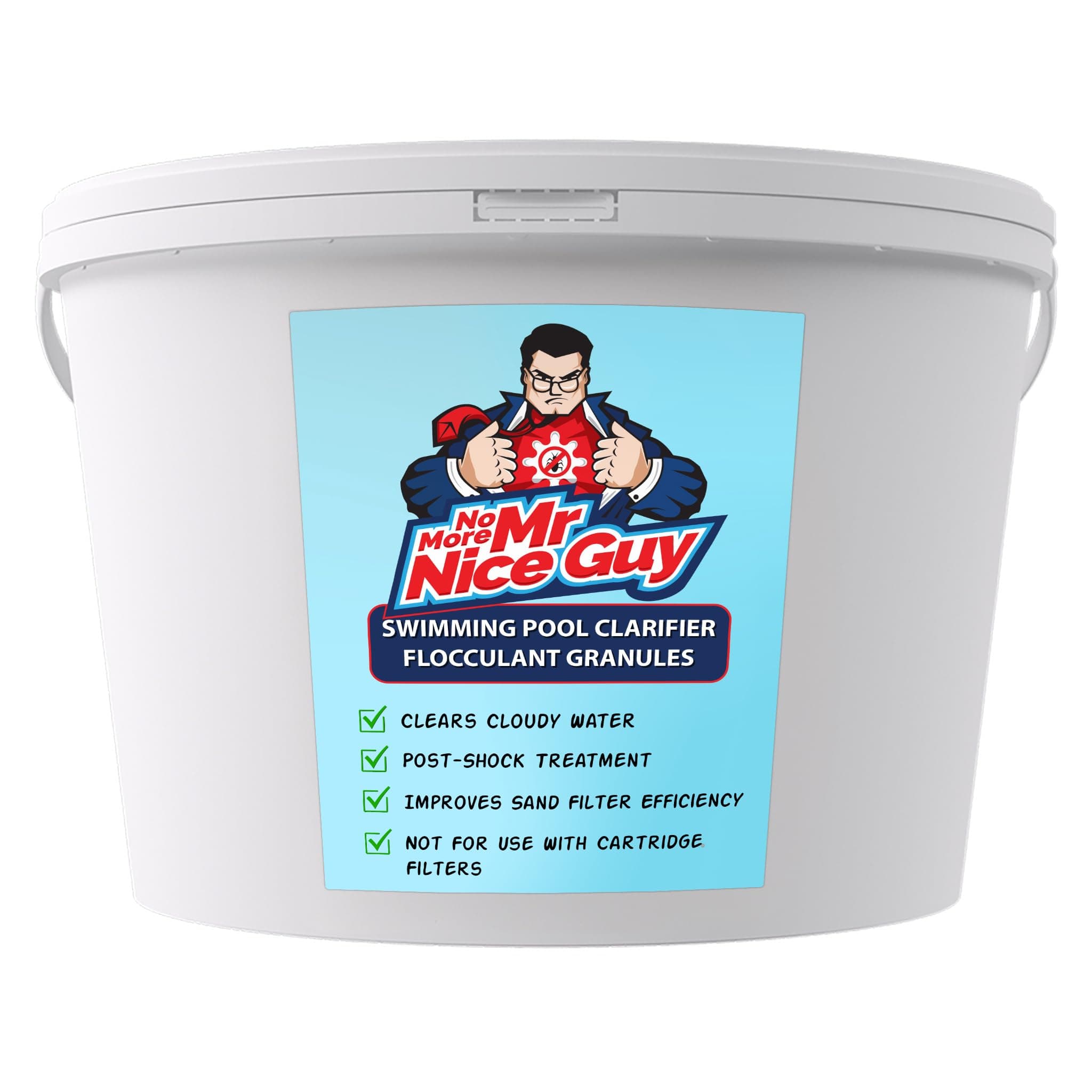 Swimming Pool Clarifier Flocculant Granules 2kg – Floc Clears Cloudy Water For Crystal Clear Pools – For Sand Filters Only – Not For Cartridge Filters – No More Mr Nice Guy
