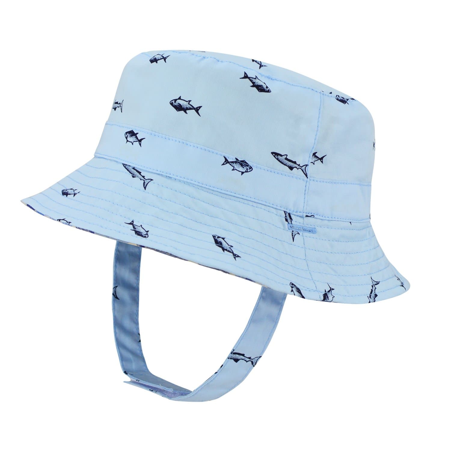UPF 50+ Kids Sun Hat Fisherman Hat, Reversible Cotton Bucket Hats UV Sun Protective, BLUE, (6-18 MONTH)