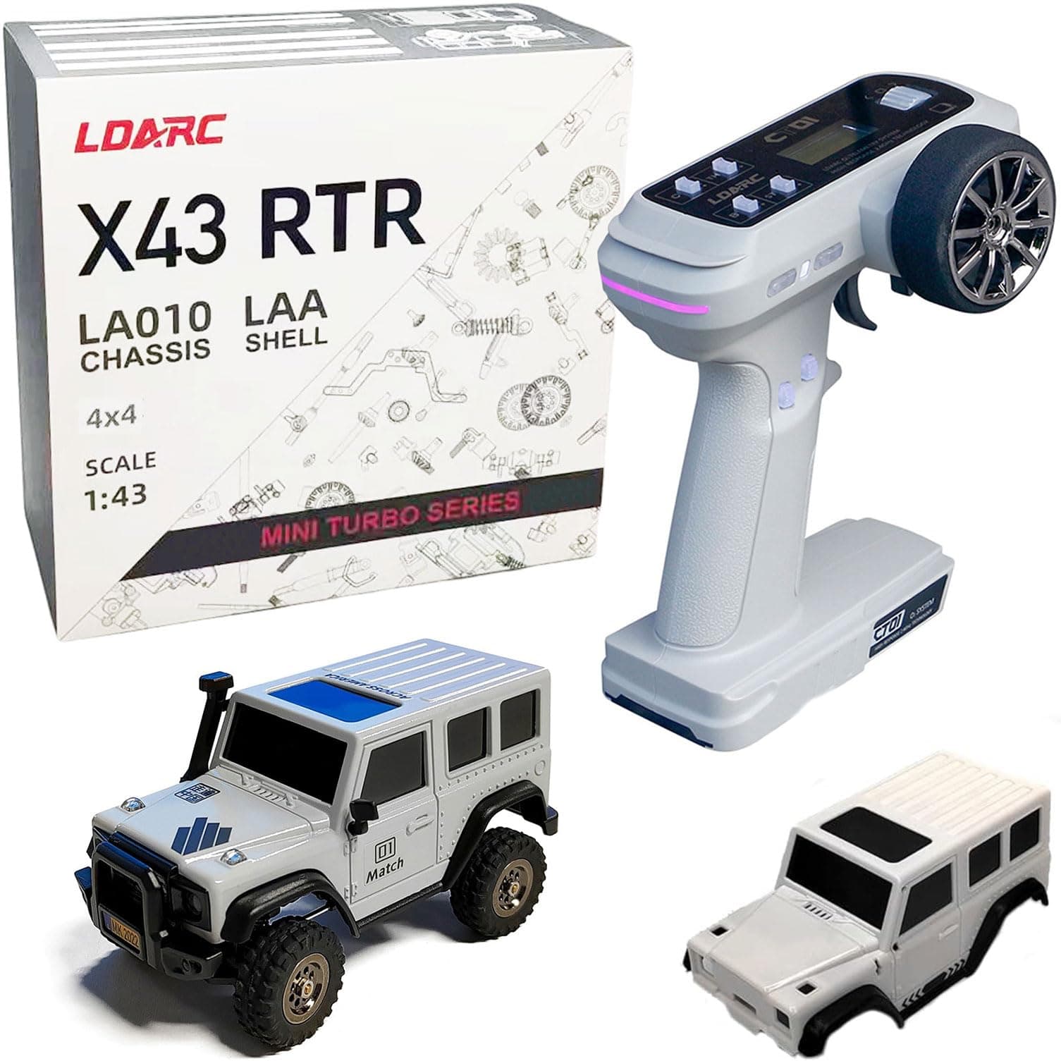LDARC 1:43 Scale Mini RC Crawler RTR RC Rock Truck 4x4 2.4GHZ Hobby Grade Remote Control Car Model Vehicle RC Buggy (X43-Grey)