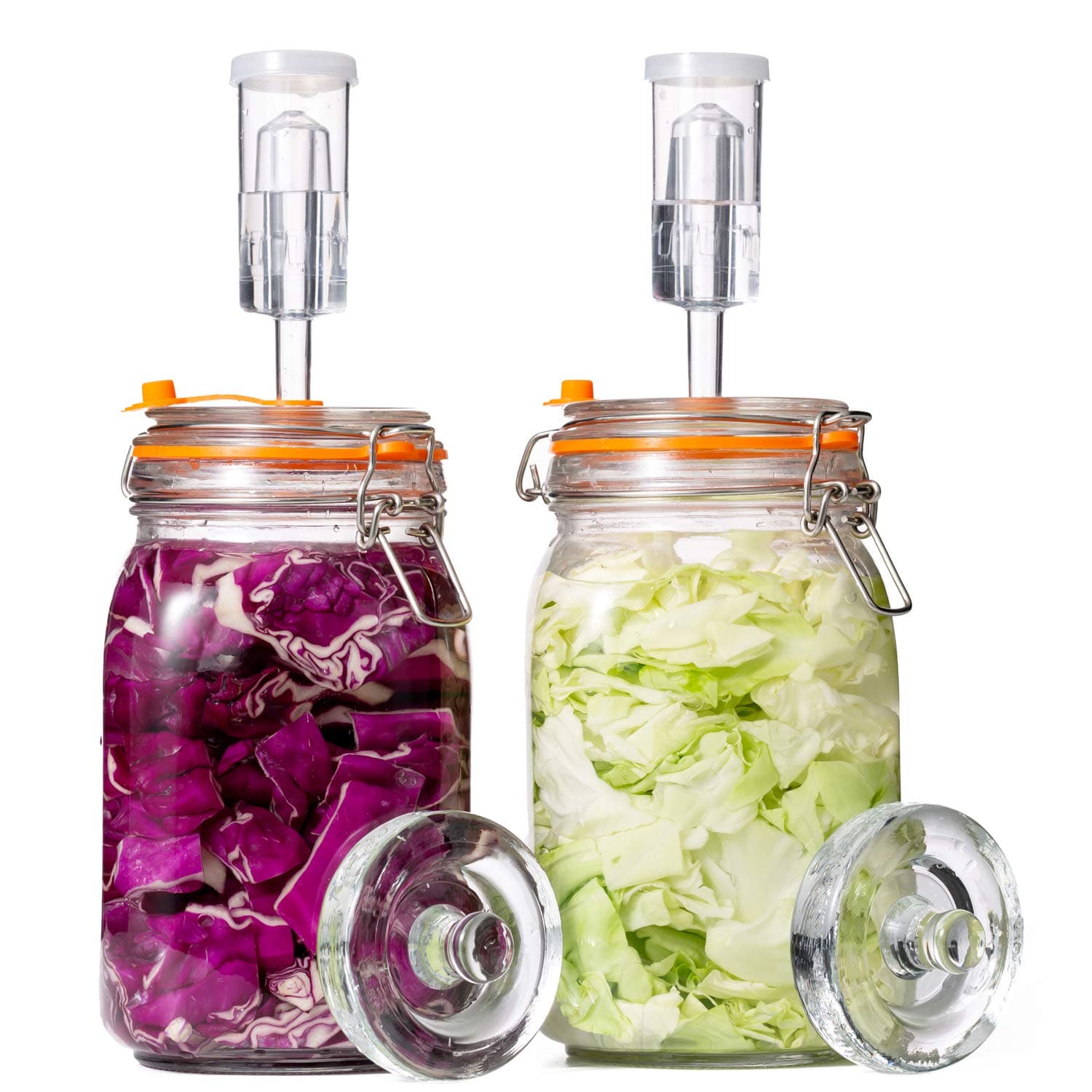JILLMO Fermentation Jar, 1.5 Liter Glass Fermenting Jar with Fermenting Weights and Airlocks, Pack of 2