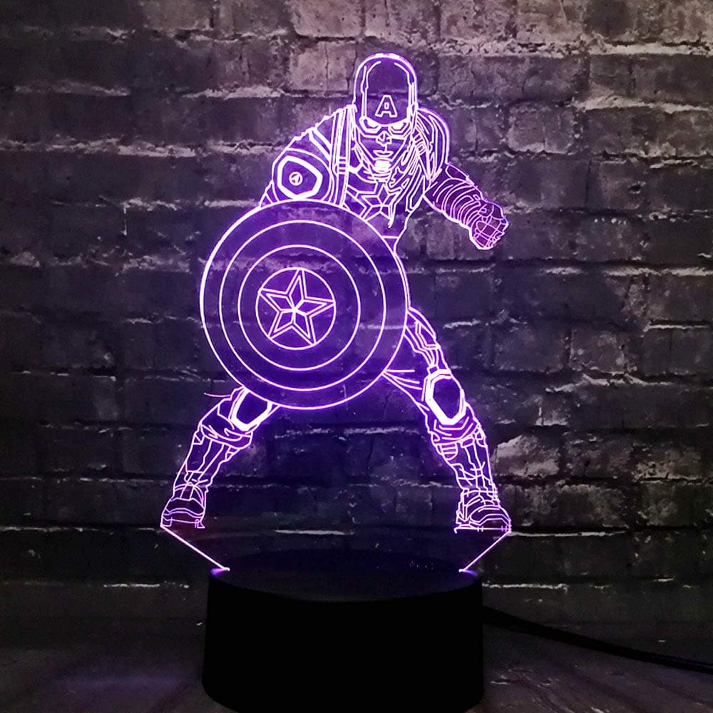 Captain America Shield LED Table Lamp for Boy Living Room Marvel Avengers Figure Shape Switch 3D Optical Illusion 7 Color USB Remote Change Decor Home Mood Night Light Holiday Kid Xmas Birthday Gift