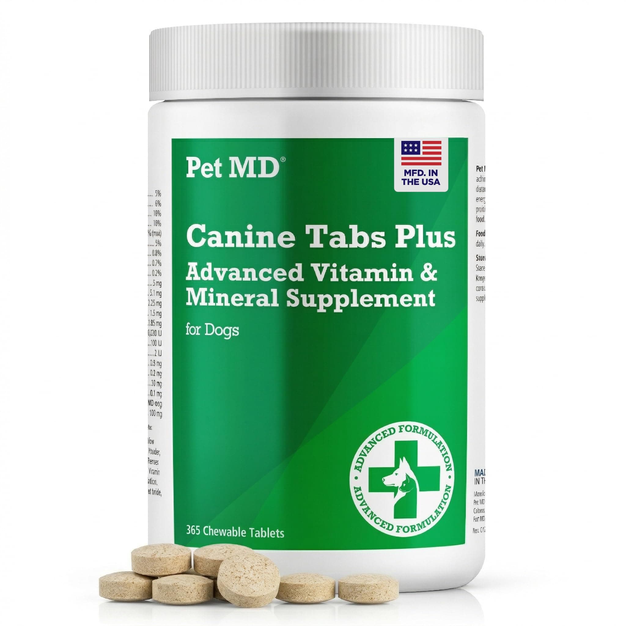 Pet MD - Canine Tabs Plus 365 Count - Advanced Multivitamins for Dogs - Natural Daily Vitamin and Mineral Nutritional Supplement - Liver Flavored Chewable Tablets