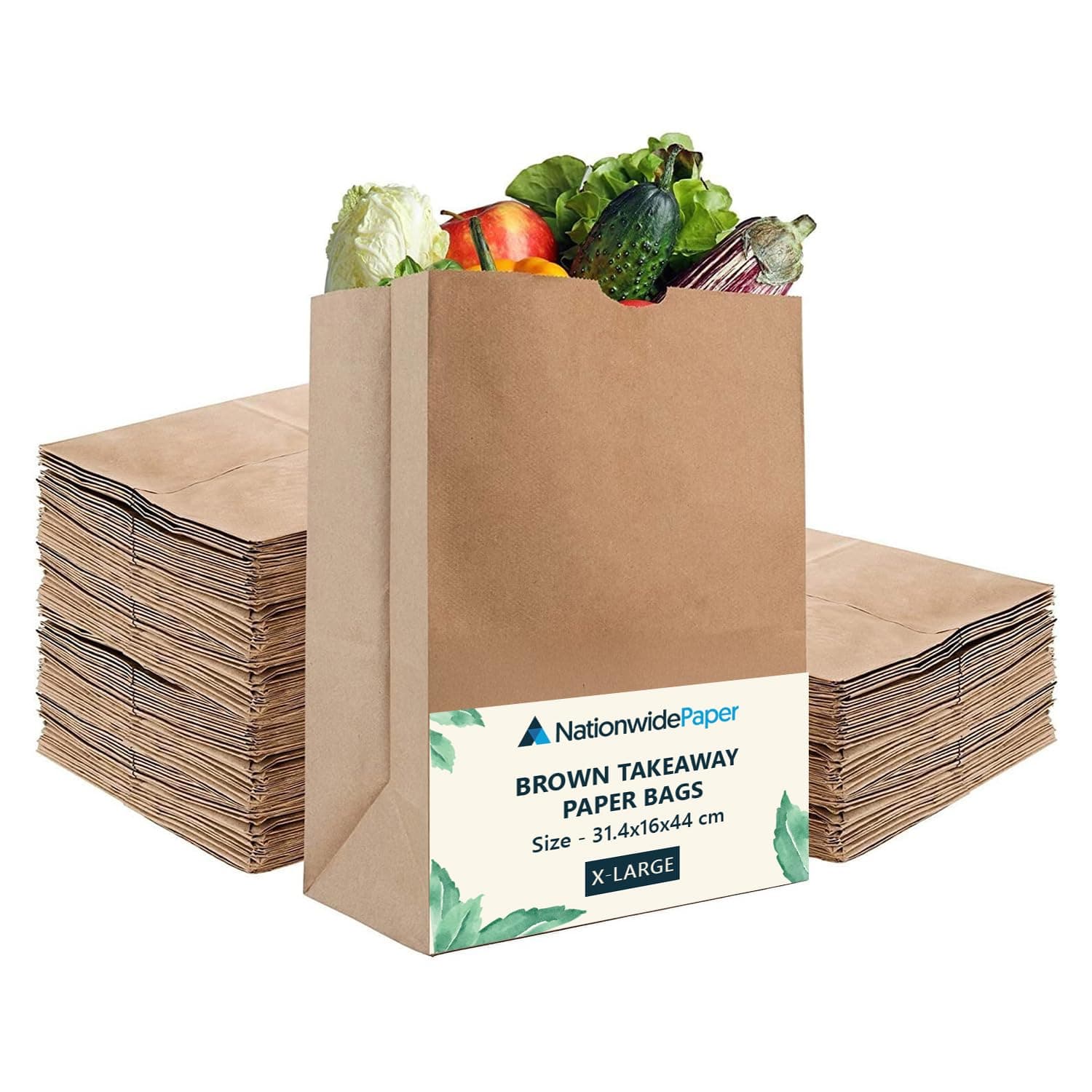 Nationwide Paper X-Large 25 Pcs Brown Paper Bags No Handles Takeaway Paper Bags for Grocery, Fruits and Vegetables-31.4x16x44cm