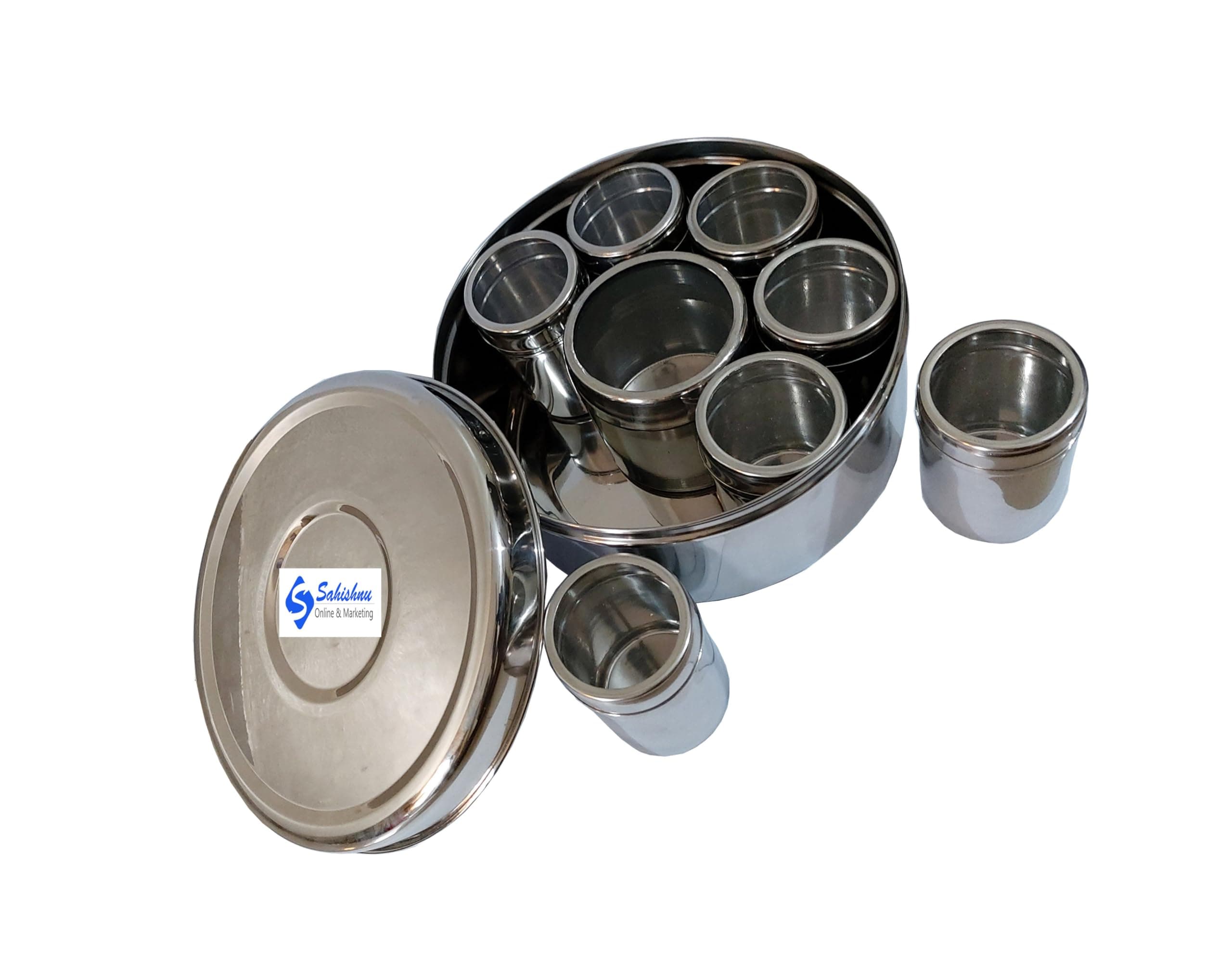 Sahishnu Online & Marketing Stainless Steel Masala Box,Spice Box,Masala Dabba,Spice Container with 8 Compartments