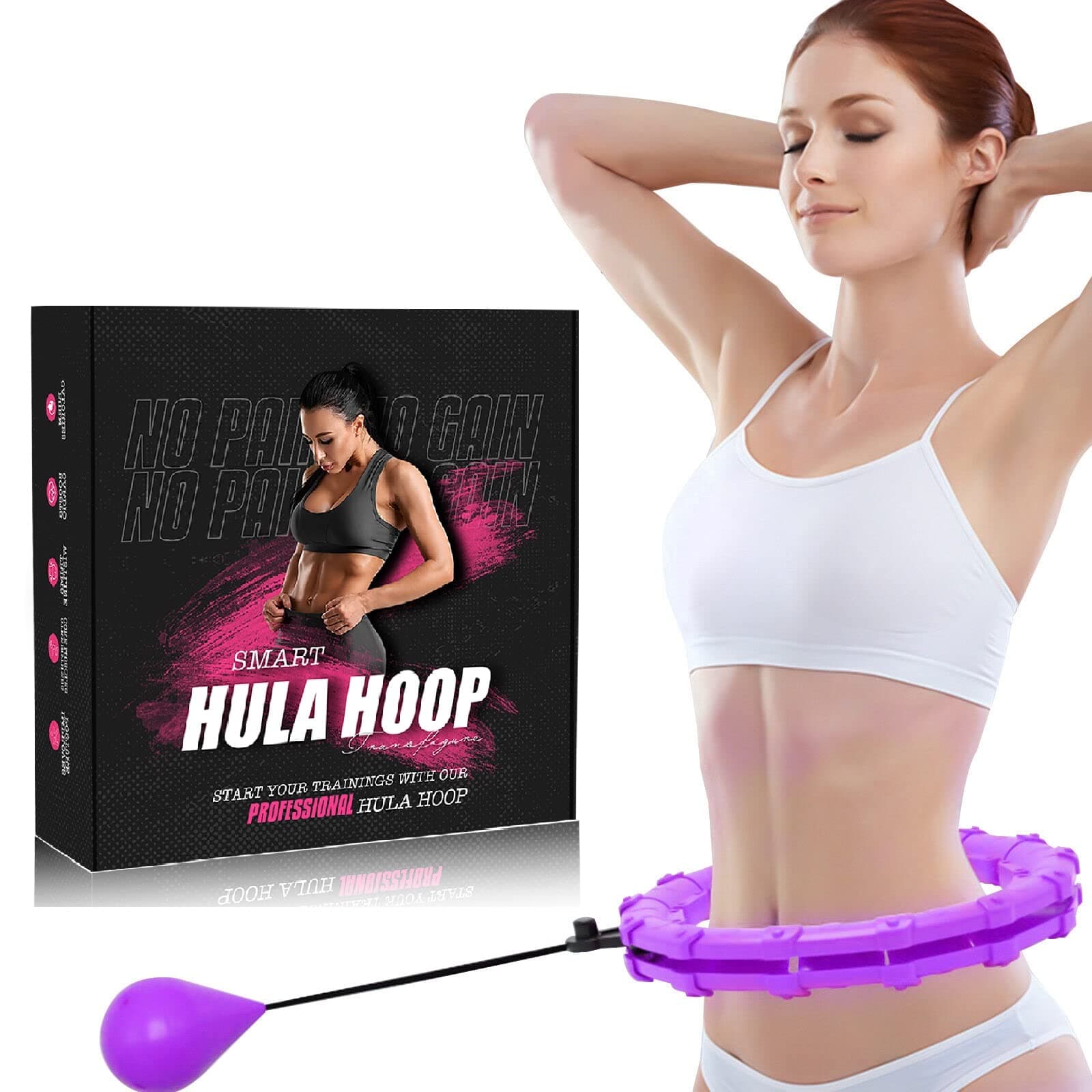 Weighted Hula Hoop – Premium Auto Spinning Hoop Detachable Smart Hoops Detachable Ring - 360 Degree Spinning Ball with Weight for Adult Fitness Exercise