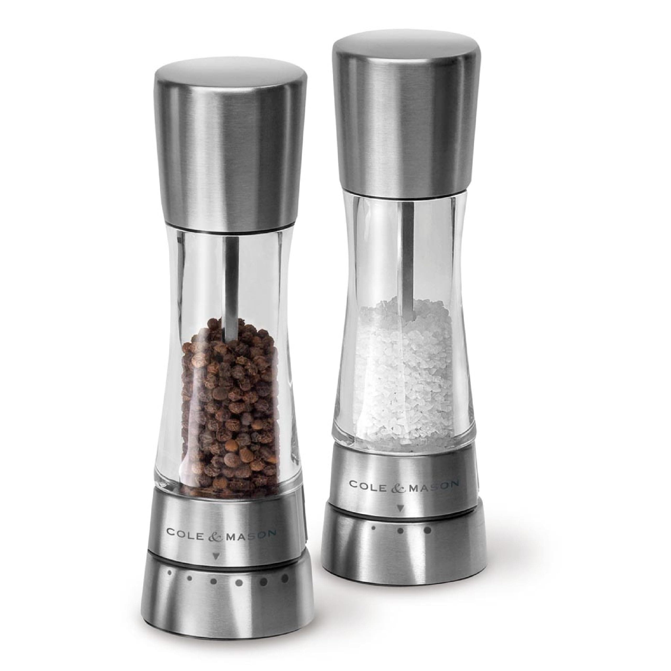 Derwent Salt and Pepper Grinder Set - Stainless Steel Mills Include Gift Box, Gourmet Precision Mechanisms and Premium Sea Salt and Peppercorns