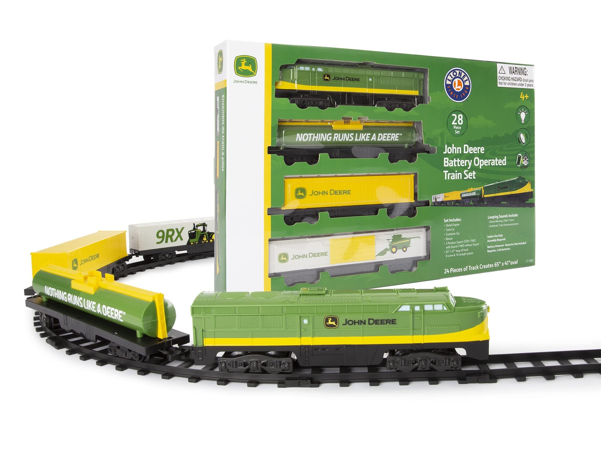 John Deere Miniature Ready-to-Play Set, Battery-Powered Model Train, Multicolor