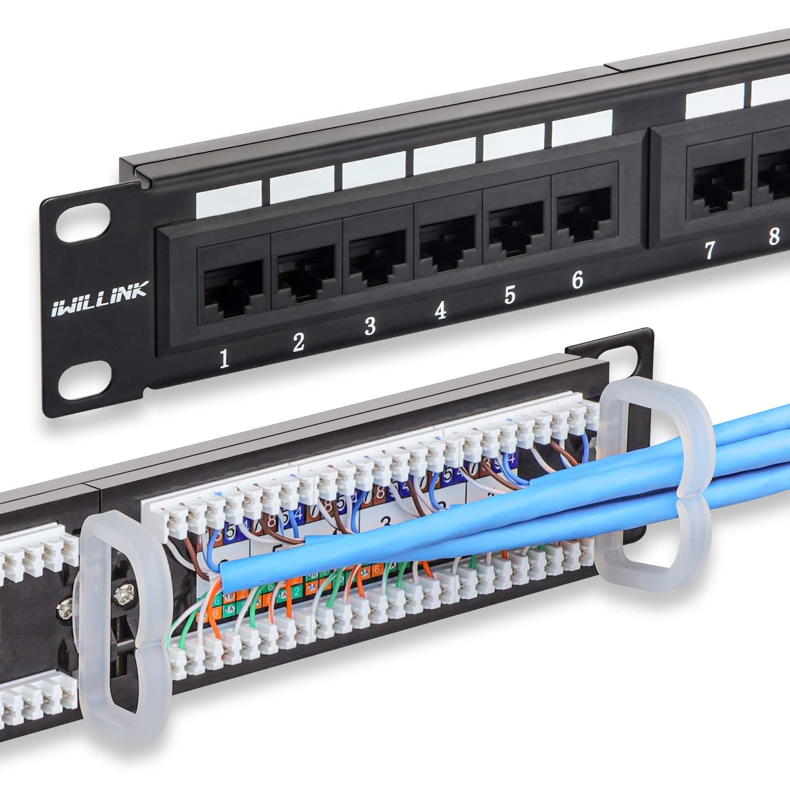 iwillink 24 Port Patch Panel, 10Gbps Cat6 Patch Panel, RJ45 Keystone Network Panel for Rackmount or Wall Mount, Ideal for Gigabit Ethernet Connections