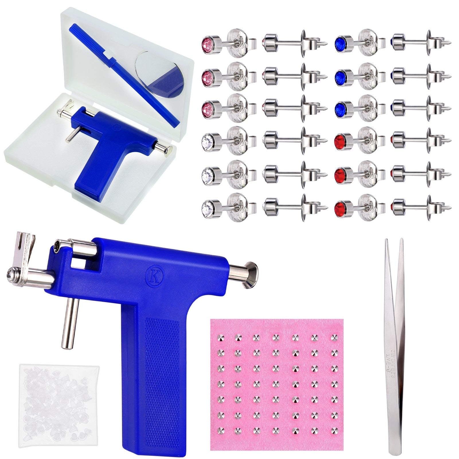 Ear Piercing Gun Set Stainless Steel Body Piercing Tool Safety Ear Nose Navel Body Piercing Gun Professional Painless Body Piercing Tool with 122 Pcs Earring Studs