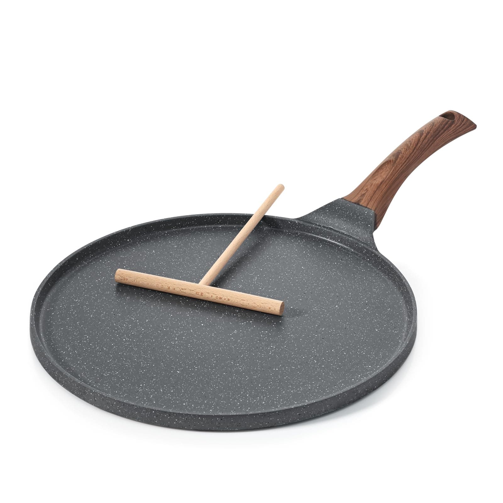 Crepe Pan 26 cm Non-Stick Pan Omlette Pan Pancake Flat Pan with Swiss Granite Non-Stick Coating, Bakelite Handle, Induction Compatible, PFOA-Free